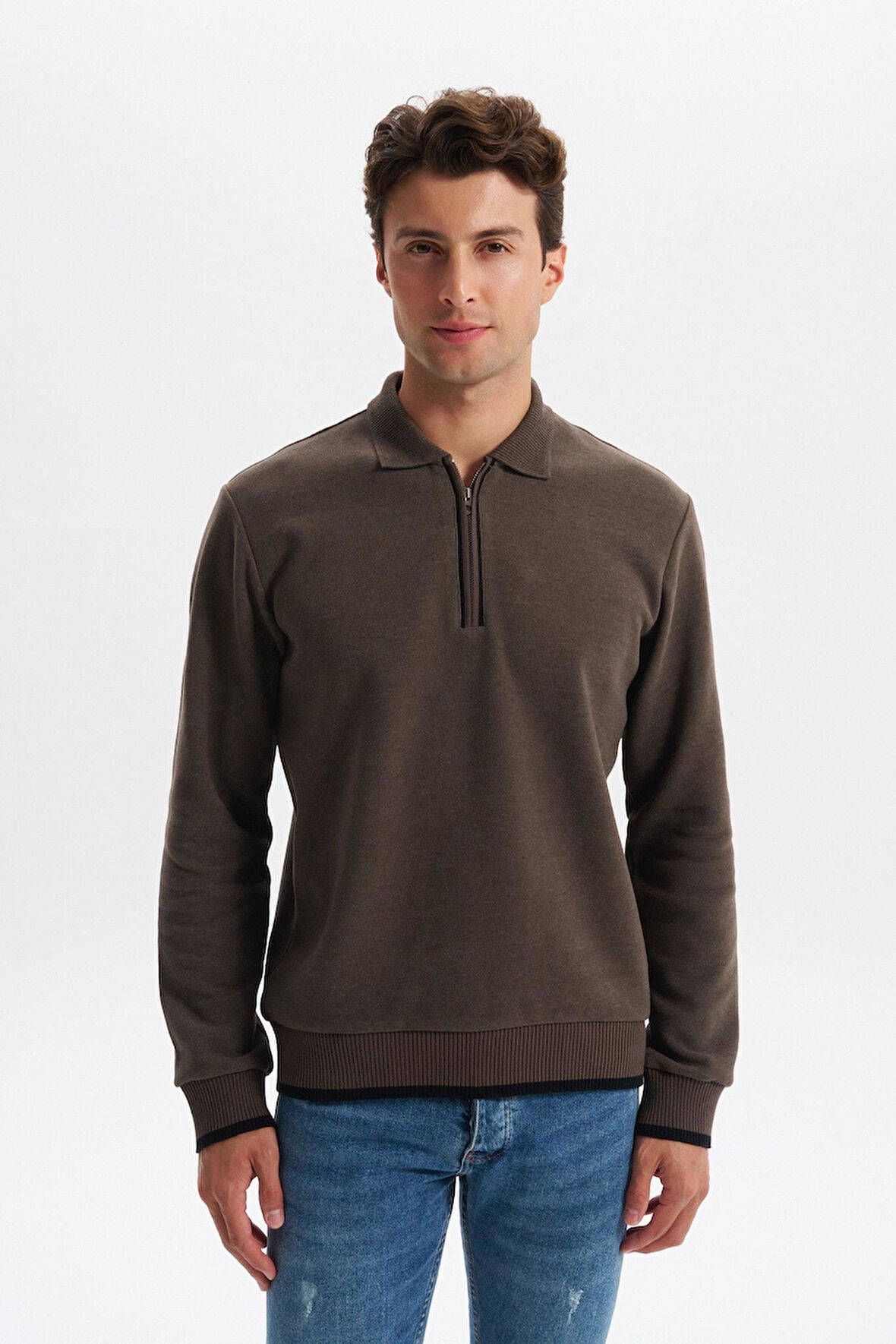 Arma Erkek Selanik Kumaş Polo Yaka Yarım Fermuarlı Regular Fit Sweatshirt Kazak K30554697902 