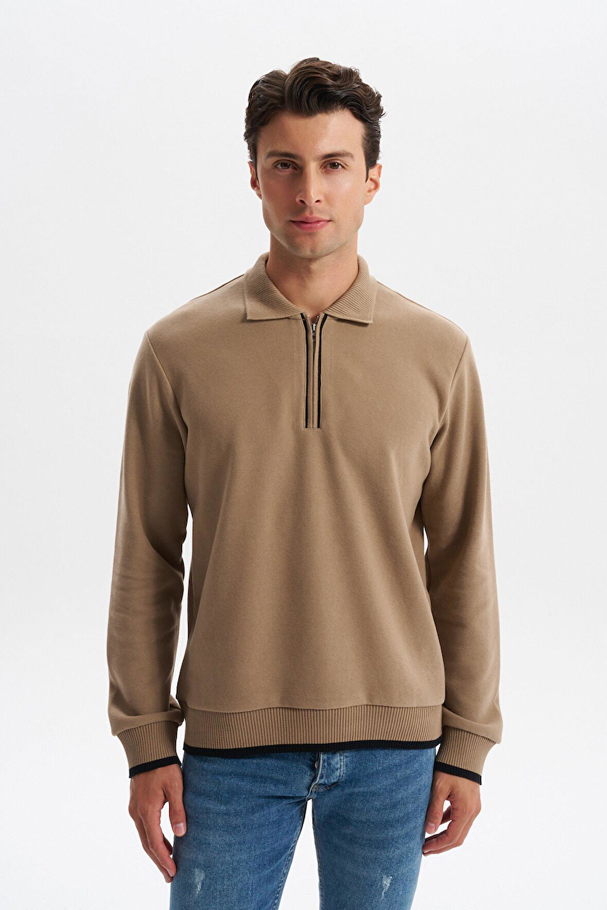 Arma Erkek Selanik Kumaş Polo Yaka Yarım Fermuarlı Regular Fit Sweatshirt Kazak K30554697902 