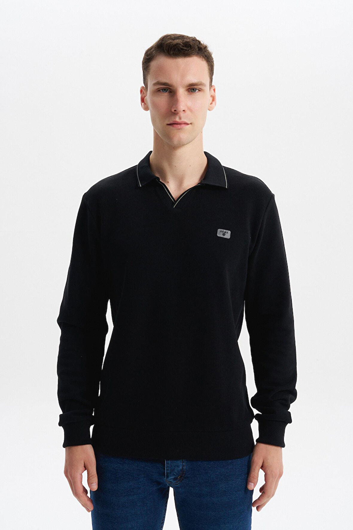 Arma Erkek Regular Fit Polo Yaka Sweatshirt – Karbon Fırçalı Selanik, %65 Pamuk %35 Polyester, Düğmesiz Basic K30554698602 