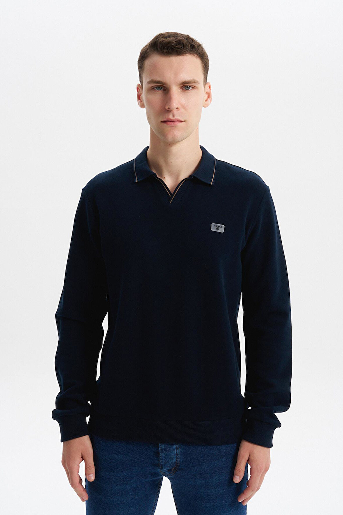 Arma Erkek Regular Fit Polo Yaka Sweatshirt – Karbon Fırçalı Selanik, %65 Pamuk %35 Polyester, Düğmesiz Basic K30554698602 