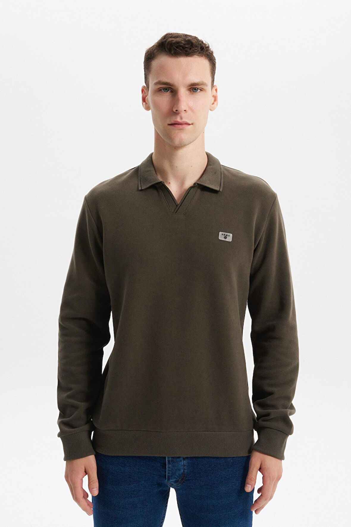 Arma Erkek Regular Fit Polo Yaka Sweatshirt – Karbon Fırçalı Selanik, %65 Pamuk %35 Polyester, Düğmesiz Basic K30554698602 