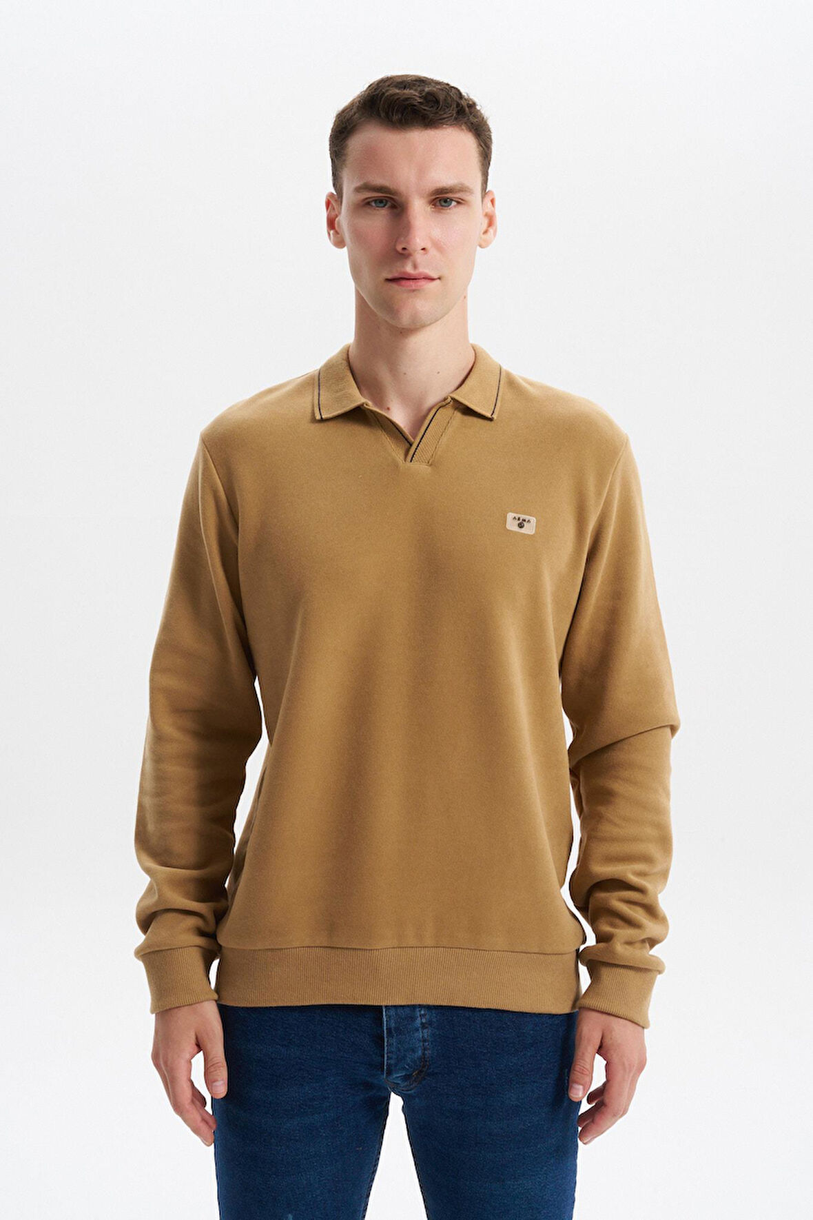 Arma Erkek Regular Fit Polo Yaka Sweatshirt – Karbon Fırçalı Selanik, %65 Pamuk %35 Polyester, Düğmesiz Basic K30554698602 