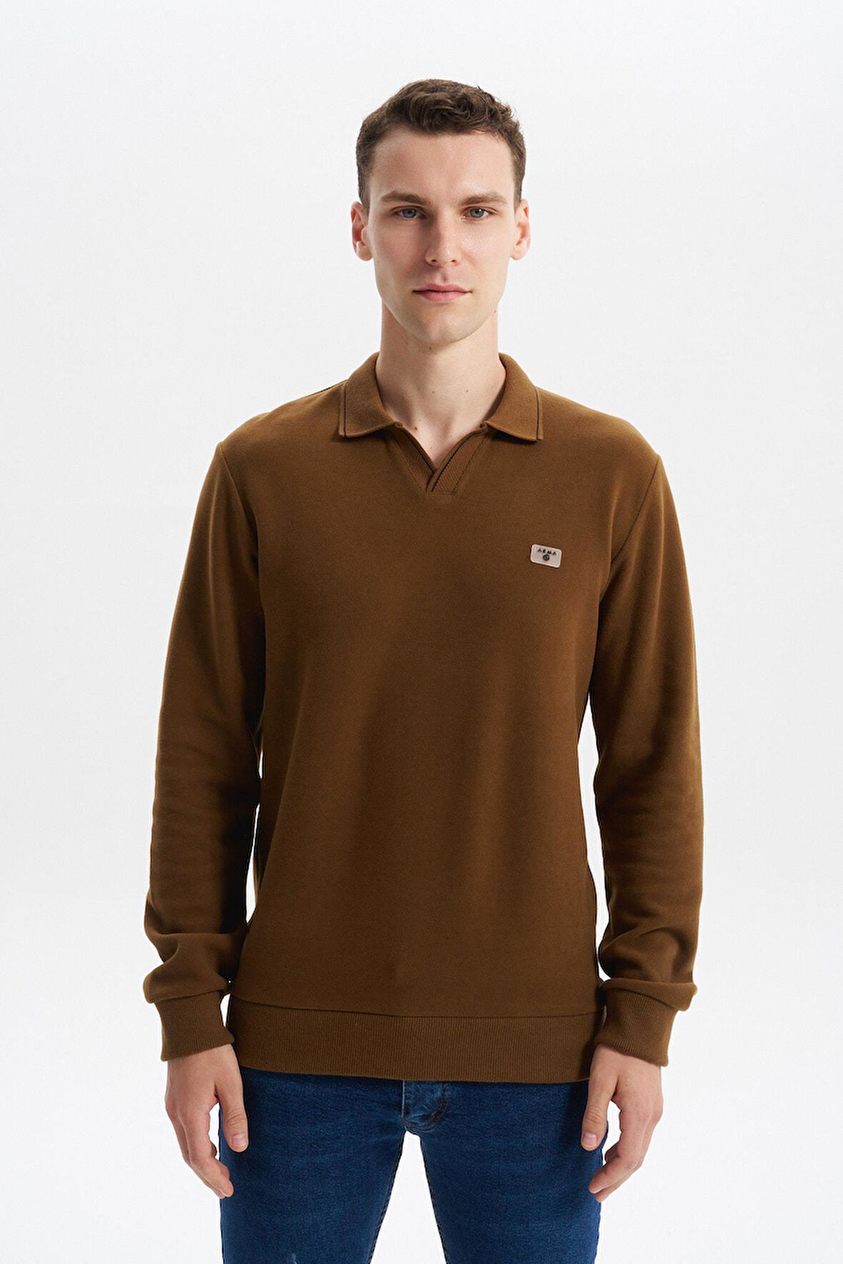 Arma Erkek Regular Fit Polo Yaka Sweatshirt – Karbon Fırçalı Selanik, %65 Pamuk %35 Polyester, Düğmesiz Basic K30554698602 