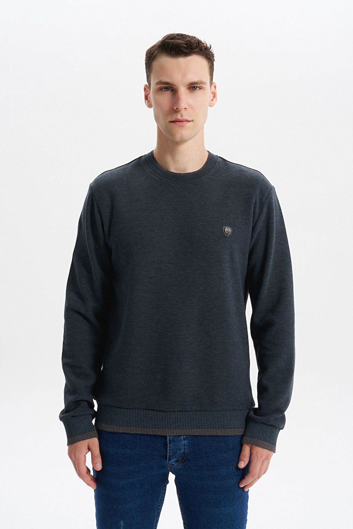 Arma Erkek Regular Fit Örme Selanik Sweatshirt – %65 Pamuk %35 Polyester, Karbon Fırçalı, Basic Bisiklet Yaka K30124699002 