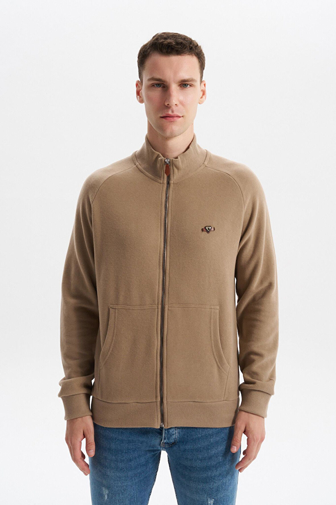 Arma Erkek Regular Fit Basic Reglan Kollu Selanik Sweatshirt – Karbon Fırçalı, Dik Yaka, Tam Fermuar, Cepli, Pamuk Polyester K30324698202 