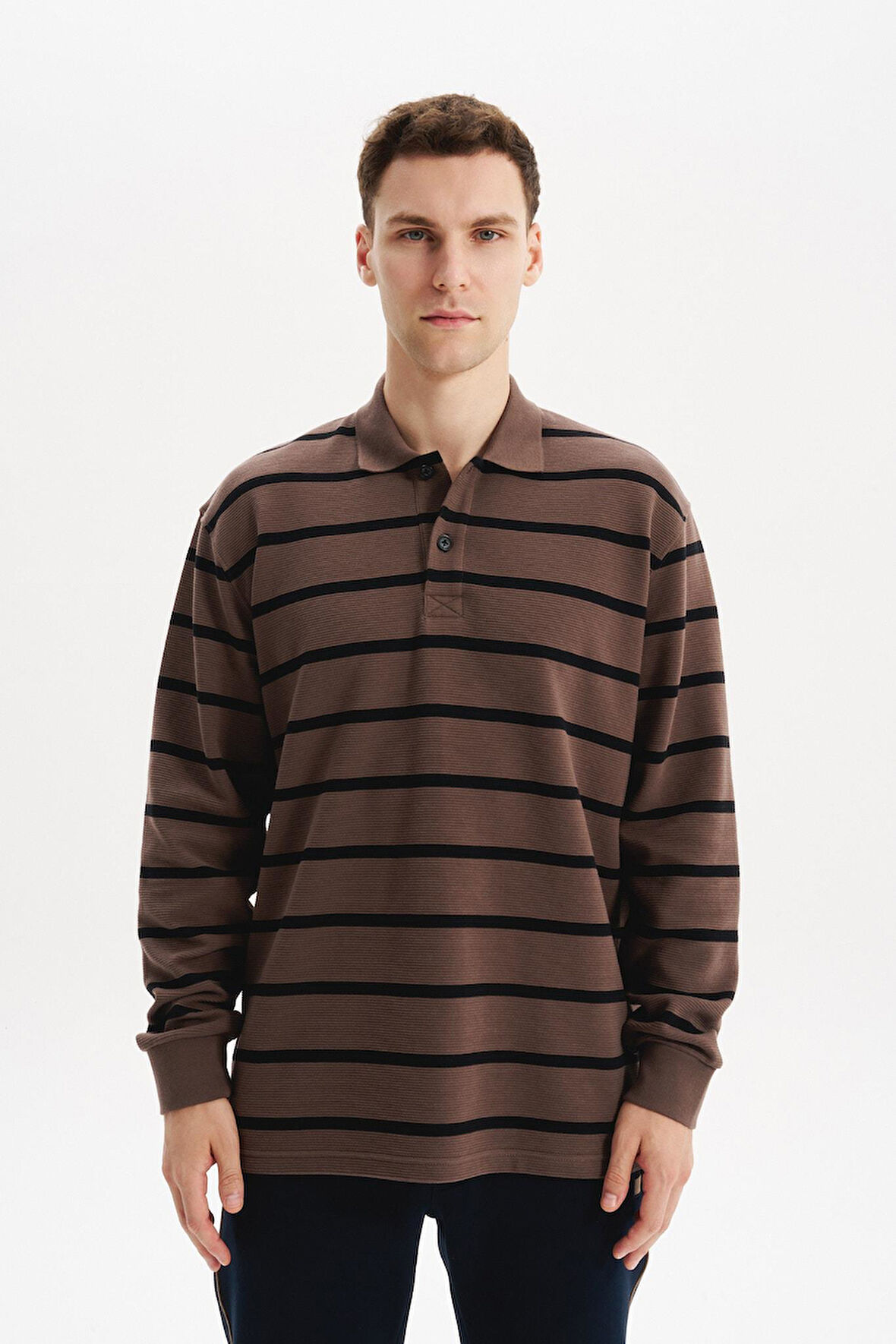 Arma Erkek Regular Fit Çizgili %100 Pamuk Ringel Ottoman Kumaş Polo Yaka Ribanalı Sweatshirt K30554952502 