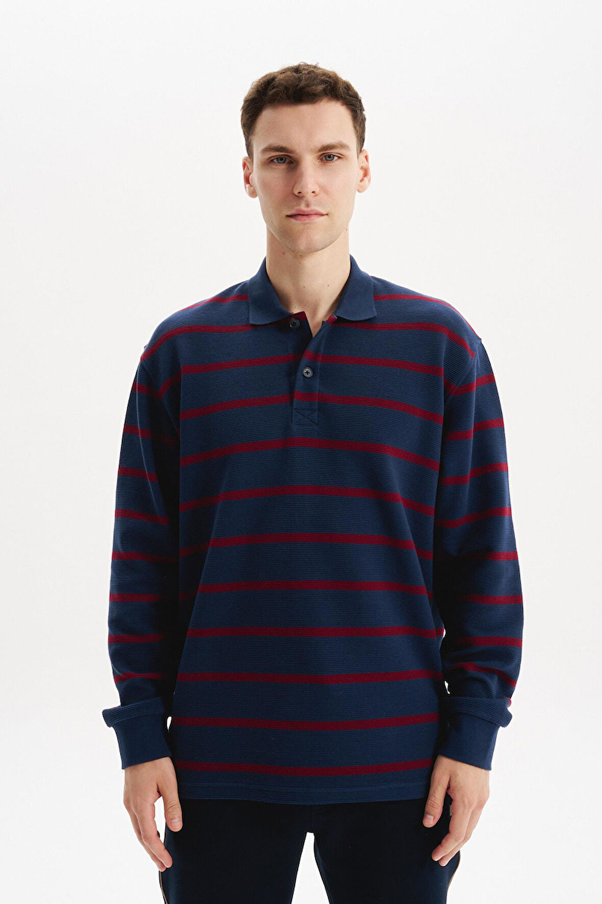 Arma Erkek Regular Fit Çizgili %100 Pamuk Ringel Ottoman Kumaş Polo Yaka Ribanalı Sweatshirt K30554952502 