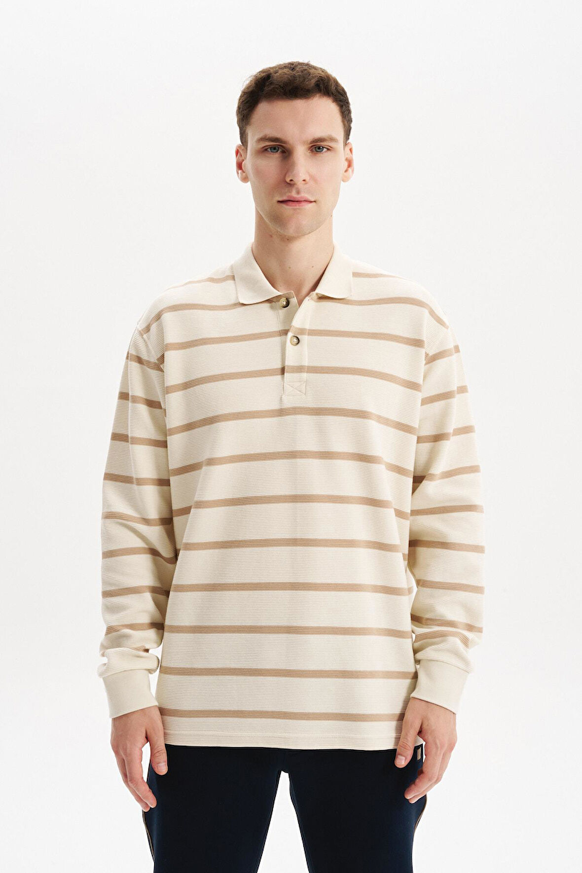 Arma Erkek Regular Fit Çizgili %100 Pamuk Ringel Ottoman Kumaş Polo Yaka Ribanalı Sweatshirt K30554952502 