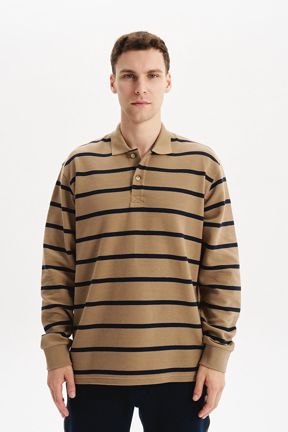 Arma Erkek Regular Fit Çizgili %100 Pamuk Ringel Ottoman Kumaş Polo Yaka Ribanalı Sweatshirt K30554952502 