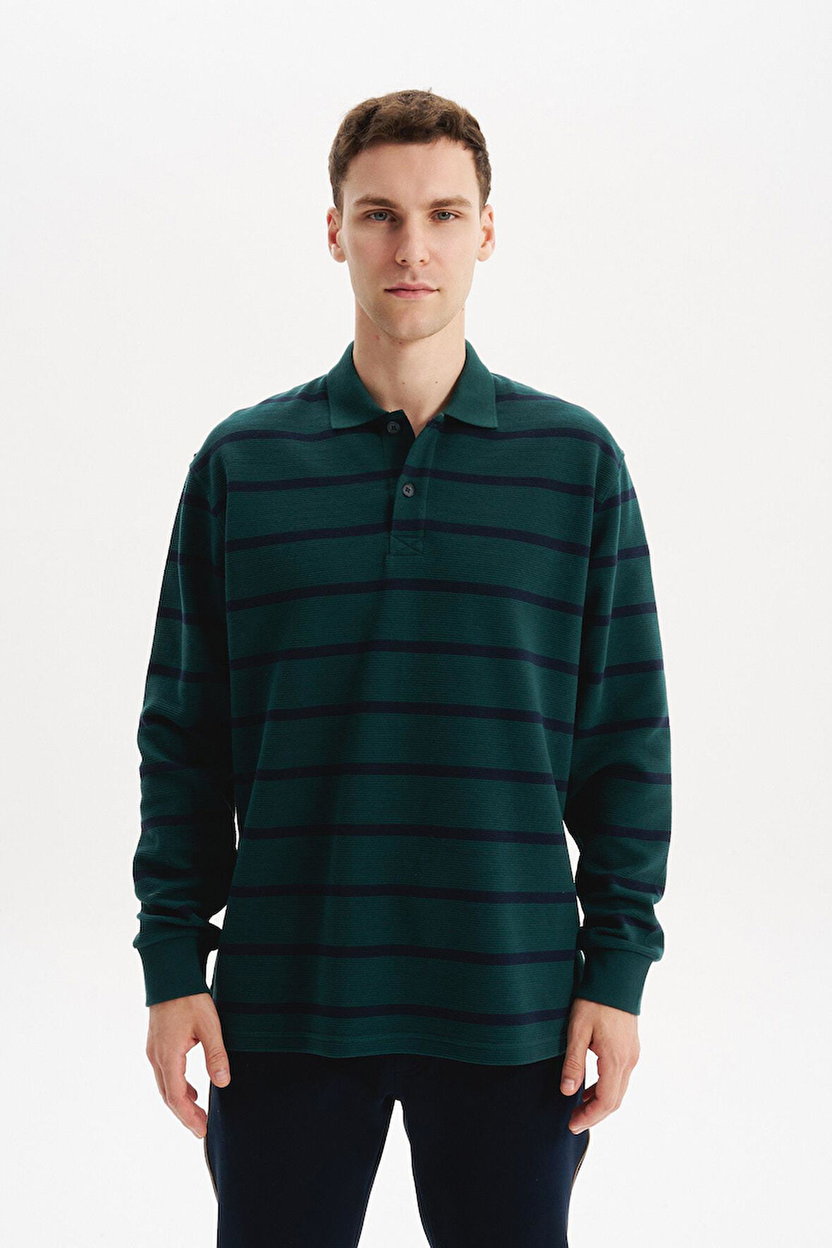 Arma Erkek Regular Fit Çizgili %100 Pamuk Ringel Ottoman Kumaş Polo Yaka Ribanalı Sweatshirt K30554952502 