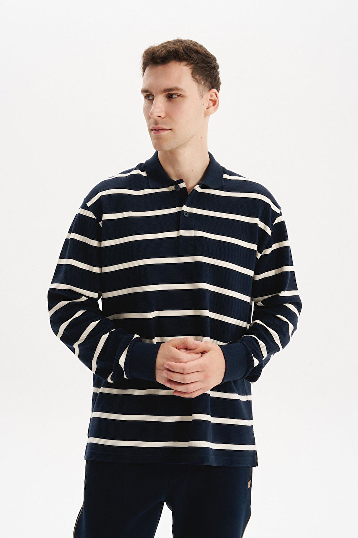 Arma Erkek Büyük Beden Çizgili %100 Pamuk Ringel Ottoman Kumaş Polo Yaka Ribanalı Sweatshirt K30554801602 