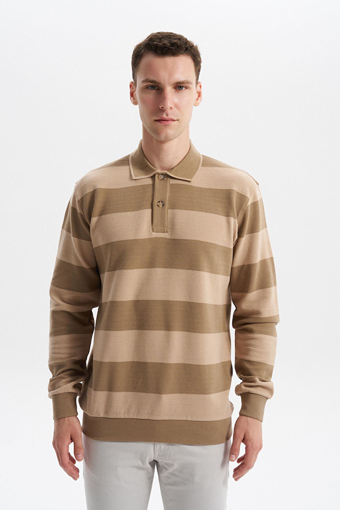 Arma Erkek Ribanalı Regular Fit Çizgili %100 Pamuk Ringel Ottoman Kumaş Polo Yaka Düğmeli Sweatshirt K30554952602 