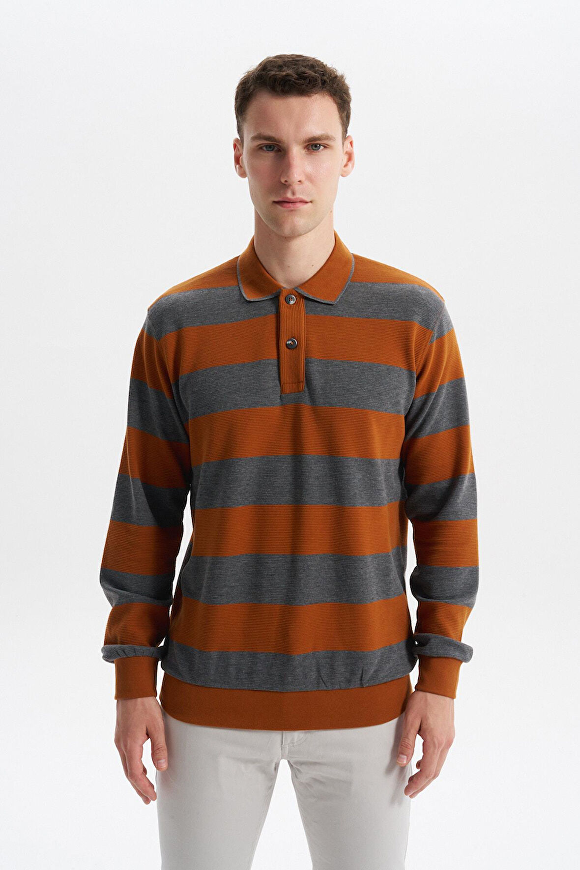 Arma Erkek Ribanalı Regular Fit Çizgili %100 Pamuk Ringel Ottoman Kumaş Polo Yaka Düğmeli Sweatshirt K30554952602 