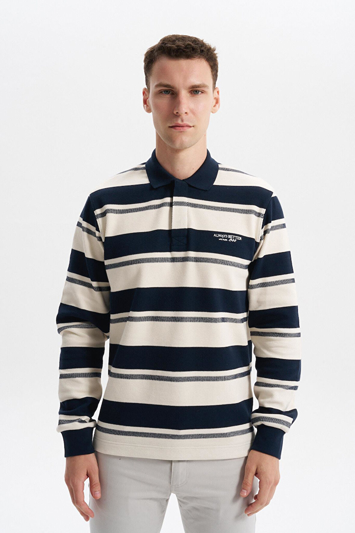 Arma Erkek Ribanalı Regular Fit Çizgili Polo Yaka Sweatshirt %95 Pamuk %5 Elastane Ringel Pike K30554953002 