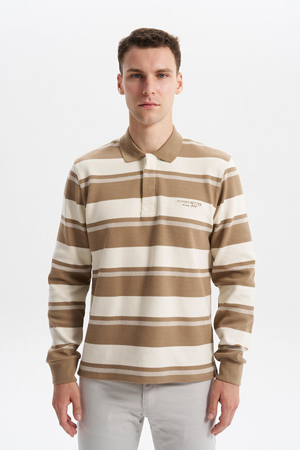 Arma Erkek Ribanalı Regular Fit Çizgili Polo Yaka Sweatshirt %95 Pamuk %5 Elastane Ringel Pike K30554953002 