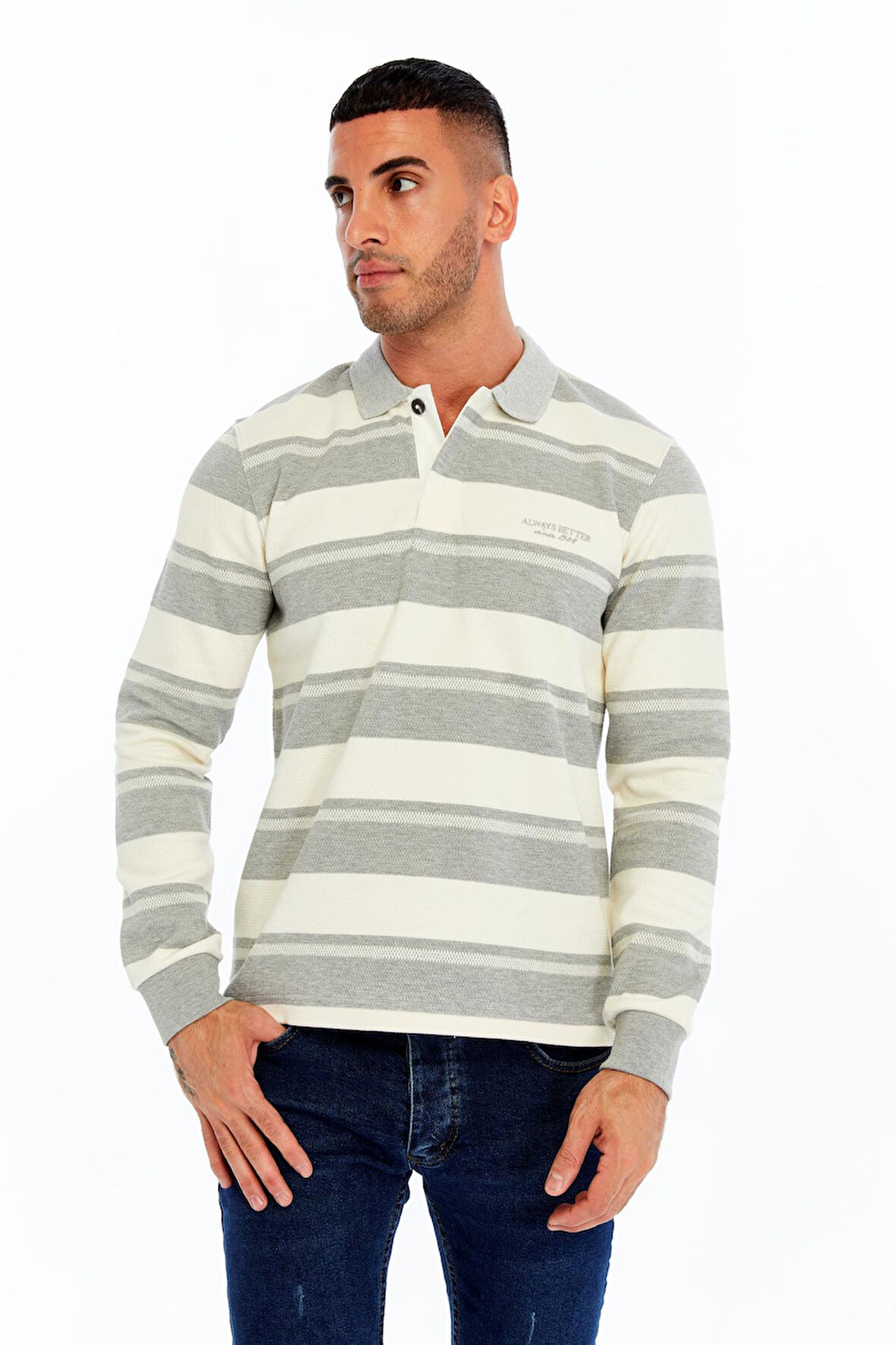 Arma Erkek Ribanalı Regular Fit Çizgili Polo Yaka Sweatshirt %95 Pamuk %5 Elastane Ringel Pike K30554953002 