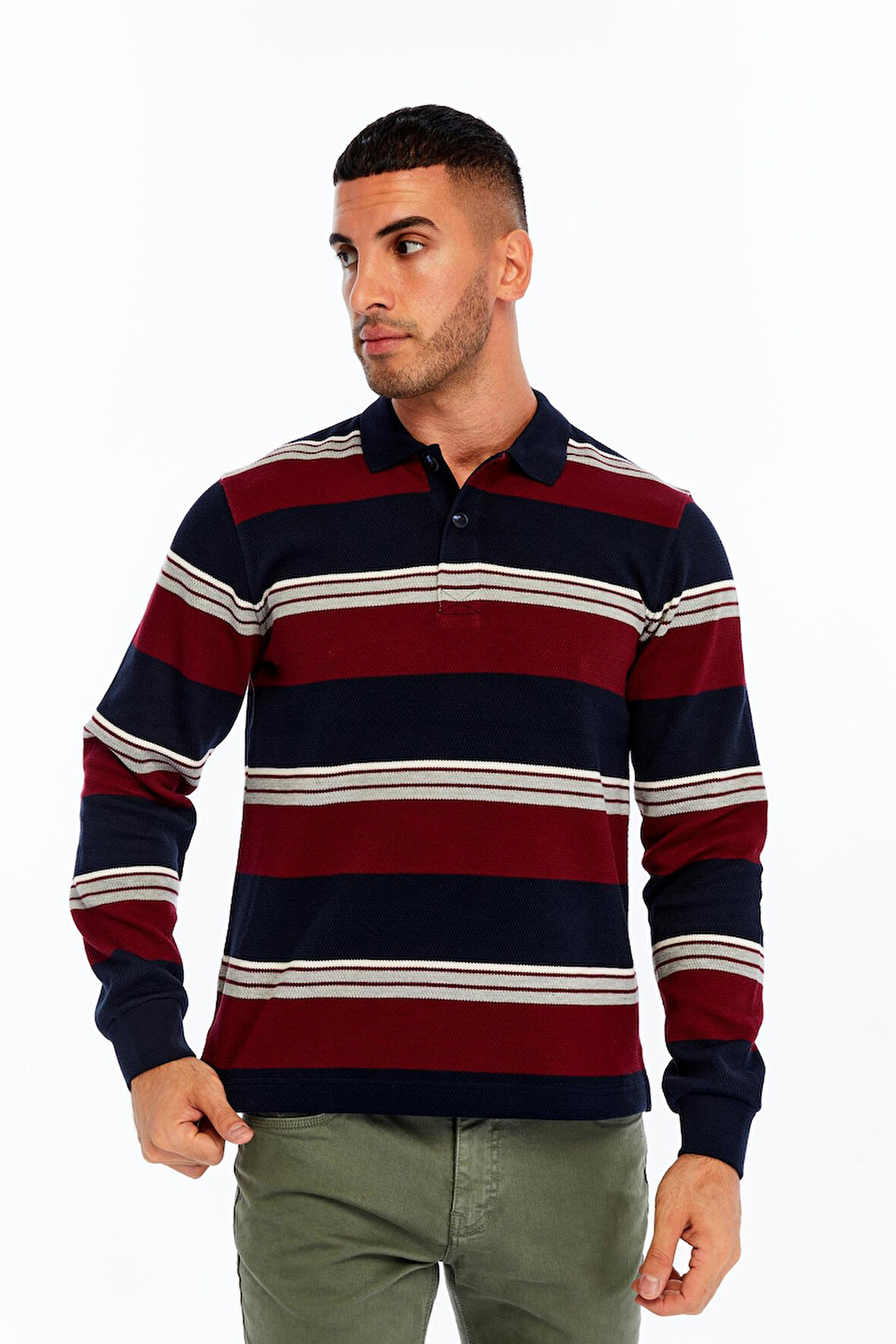 Arma Erkek Ribanalı Regular Fit Çizgili %95 Pamuk %5 Elastane Ringel Pike Kumaş Polo Yaka Düğmeli Sweatshirt K30554953102 