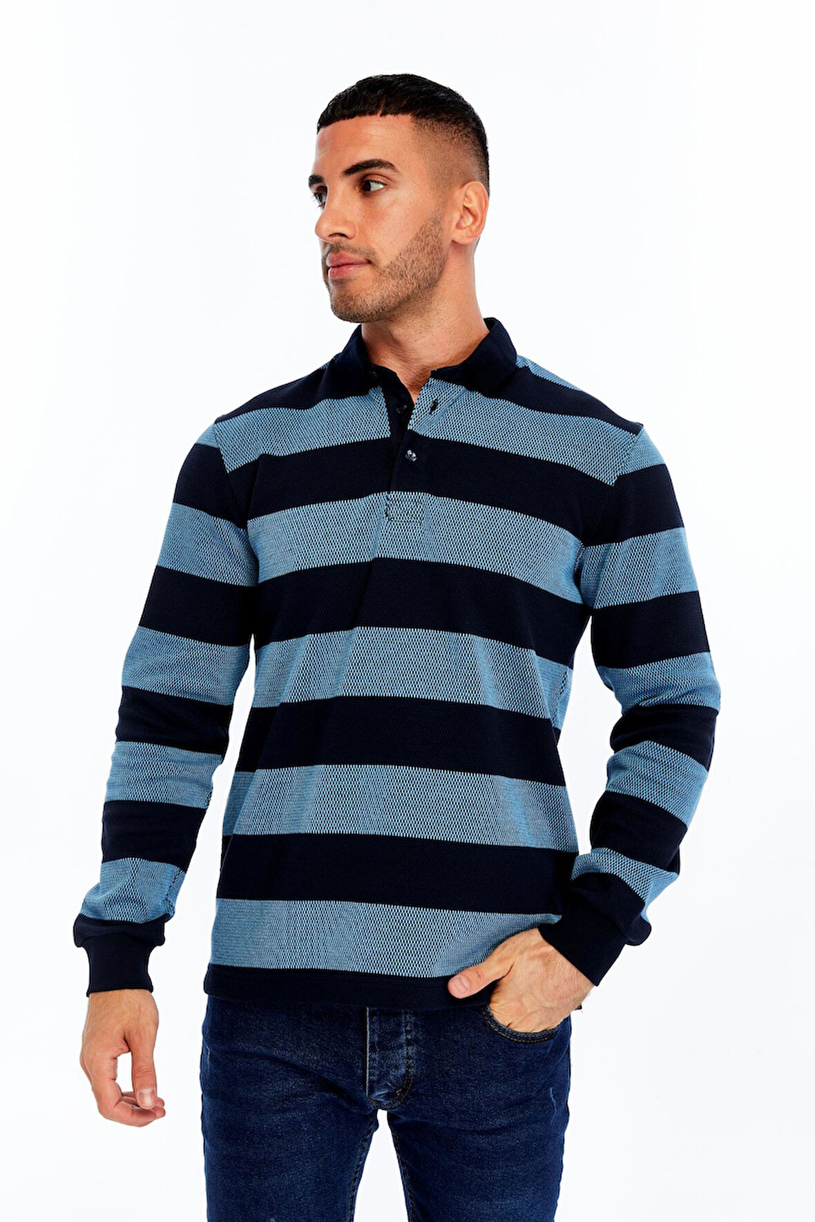 Arma Erkek Örme Ribanalı Regular Fit Çizgili Polo Yaka Sweatshirt %95 Pamuk %5 Elastane K30554952902 