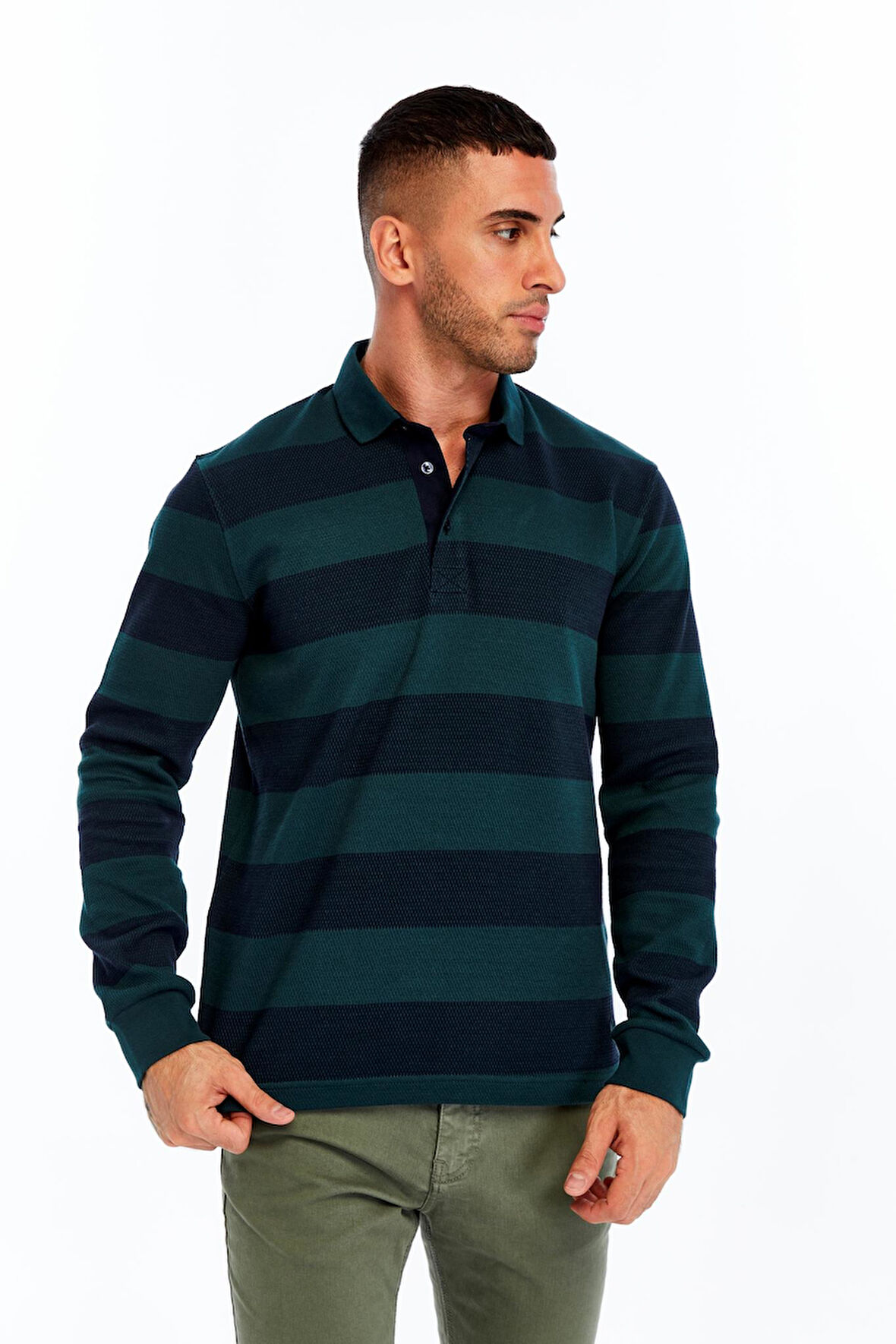 Arma Erkek Örme Ribanalı Regular Fit Çizgili Polo Yaka Sweatshirt %95 Pamuk %5 Elastane K30554952902 