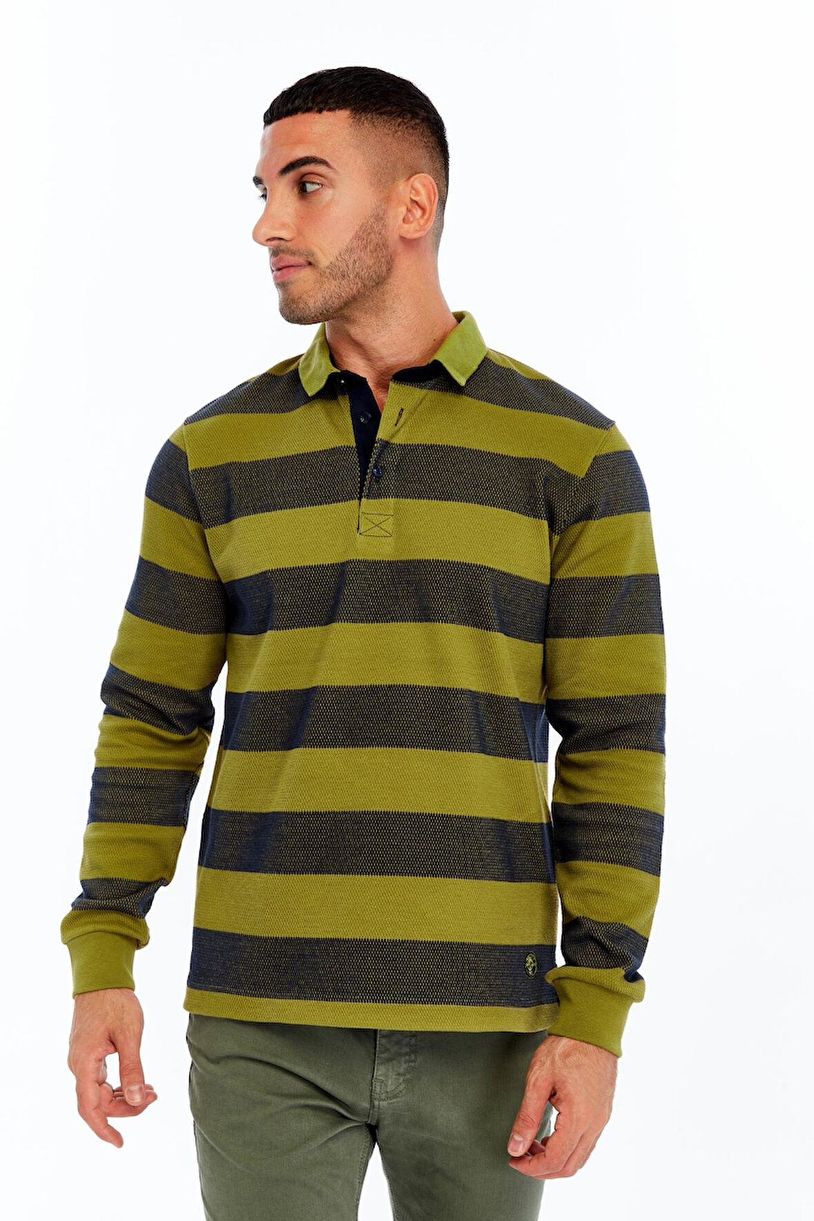 Arma Erkek Örme Ribanalı Regular Fit Çizgili Polo Yaka Sweatshirt %95 Pamuk %5 Elastane K30554952902 