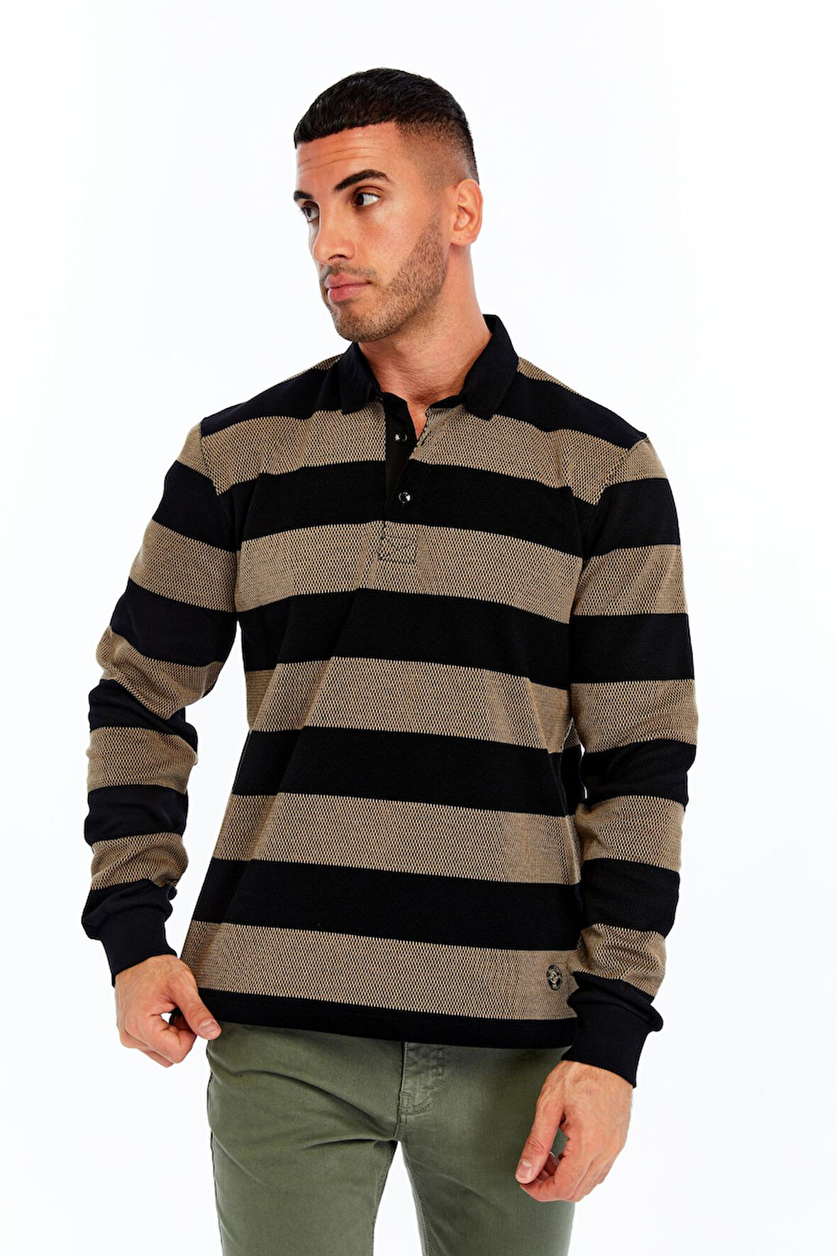 Arma Erkek Örme Ribanalı Regular Fit Çizgili Polo Yaka Sweatshirt %95 Pamuk %5 Elastane K30554952902 