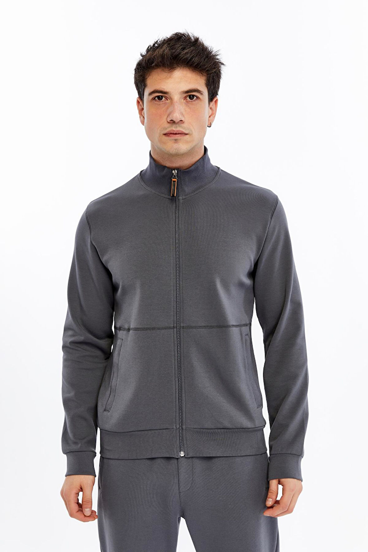 Arma Erkek Slim Fit Sweatshirt – Scuba Interlok, Tam Fermuarlı, Dik Yaka, Fleto Cepli K30324989802 