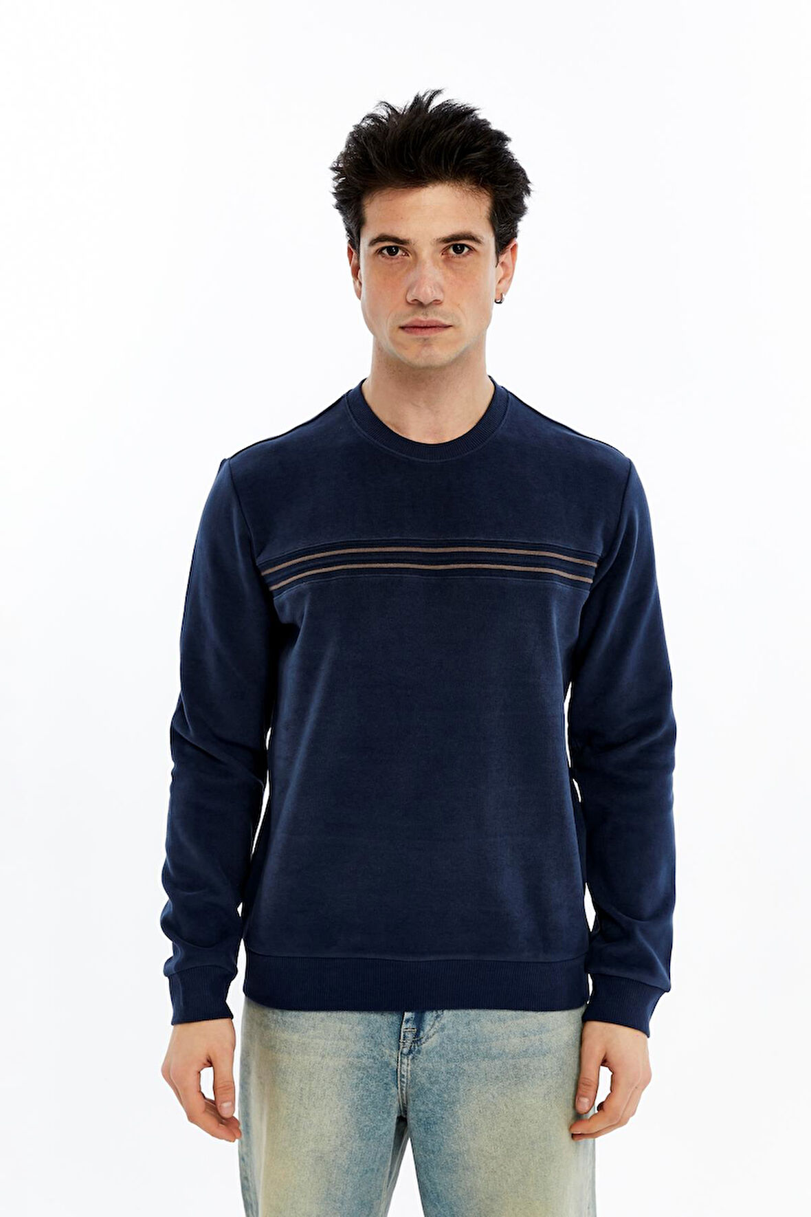 Arma Erkek Regular Fit Selanik Kumaş Çizgi Baskılı Bisiklet Yaka Sweatshirt %65 Pamuk %35 Polyester K30124697702 