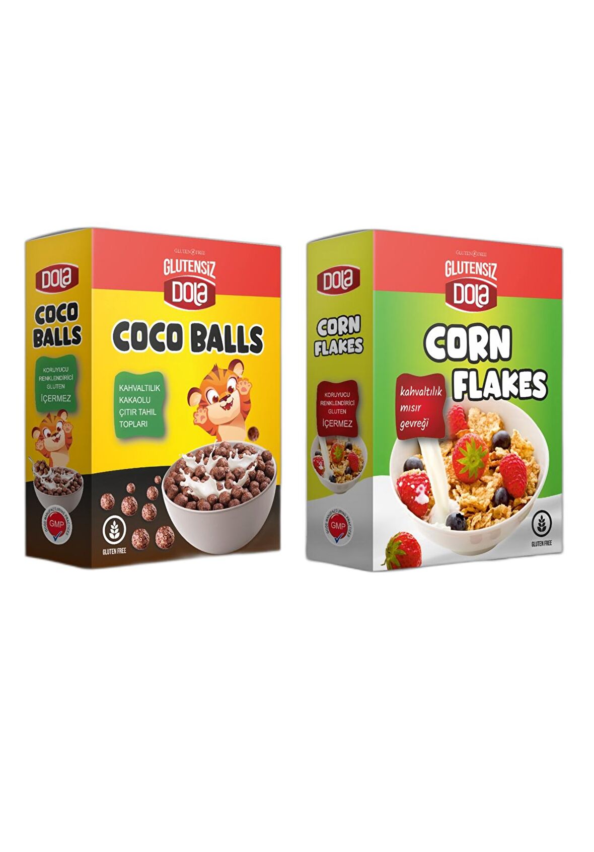 Dola 2'li Atıştırmalık Set Coco Balls Çıtır Tahıl Topları ve Corn Flakes Mısır Gevreği Glutensiz
