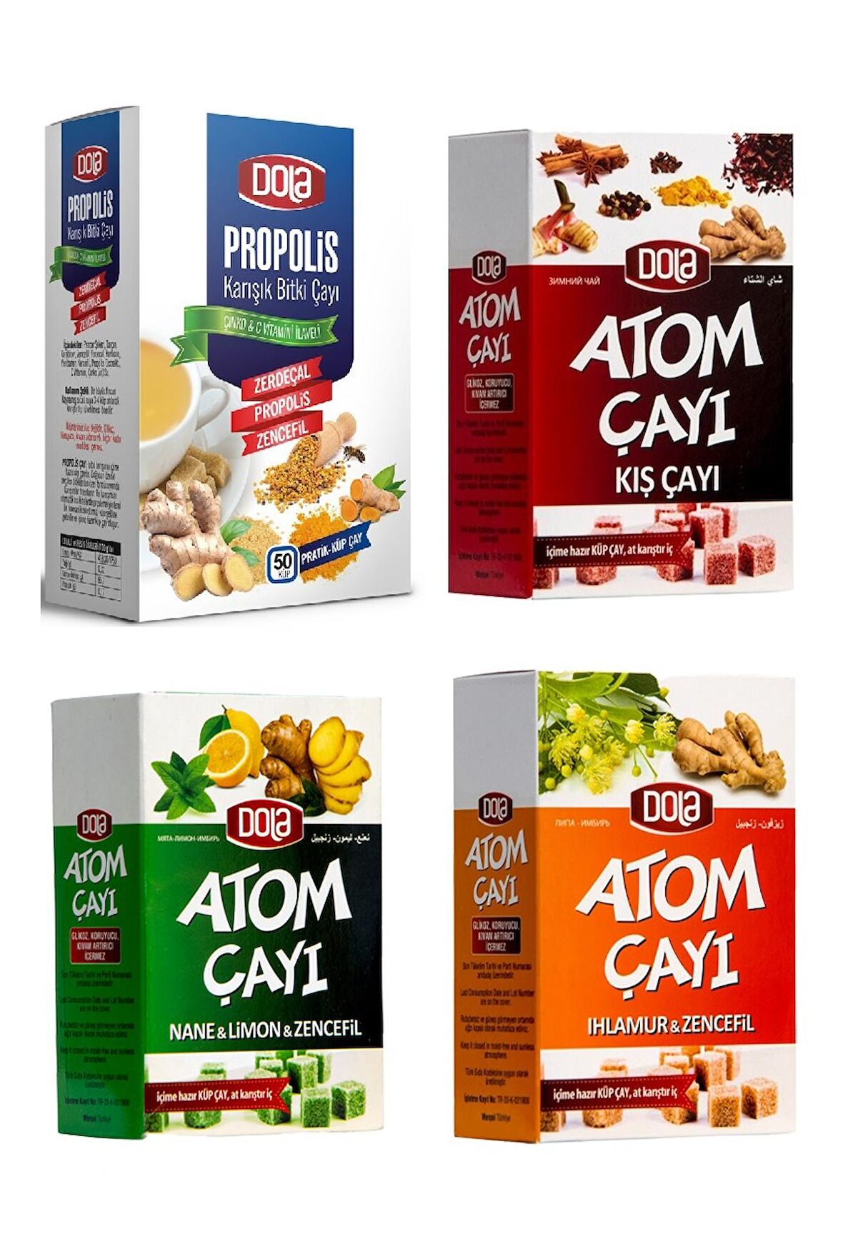 Dola Atom Çayı 4'lü Paket Kış Çayı-Nane Limon-Ihlamur ve Propolis Çayı 