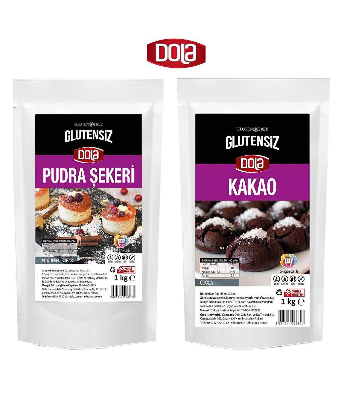 Dola 2'li Glutensiz Pasta Seti Pudra Şekeri ve Kakao 1 Kg X 2 Adet