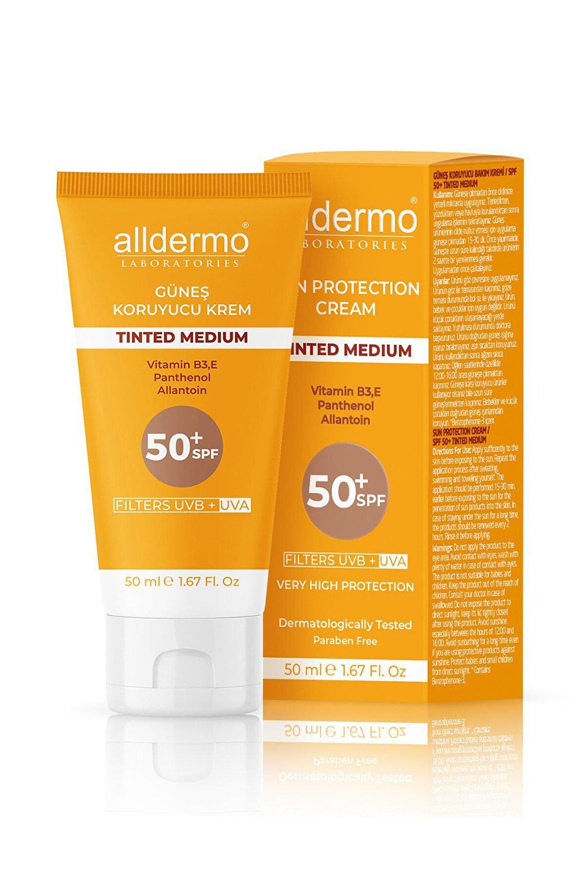 Alldermo SPF 50+ Tinded Medium Güneş Koruyucu Krem 50 ml Tüp