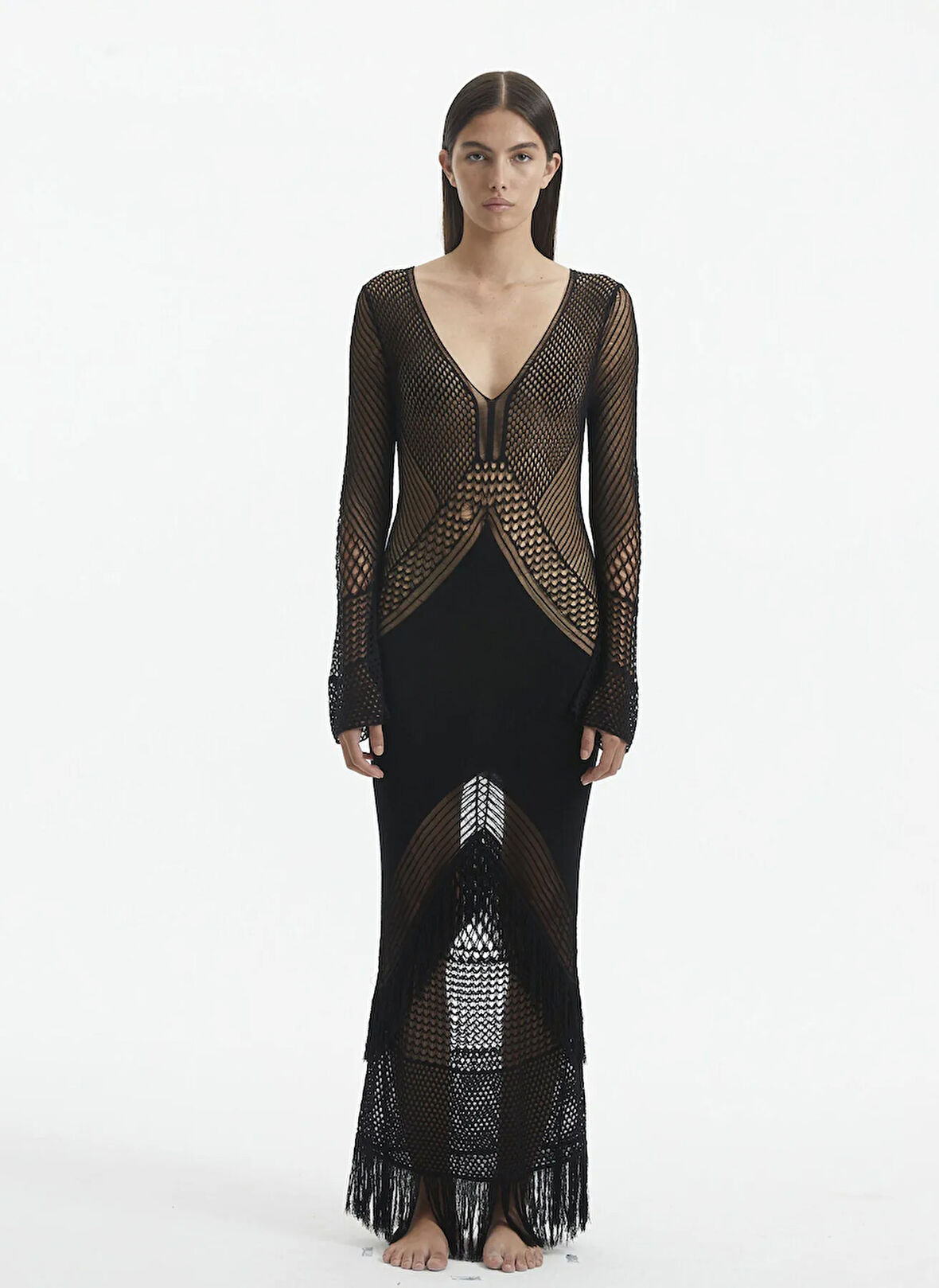 Moeva V Yaka Örgü Desenli Siyah Standart Kadın Elbise ELBA