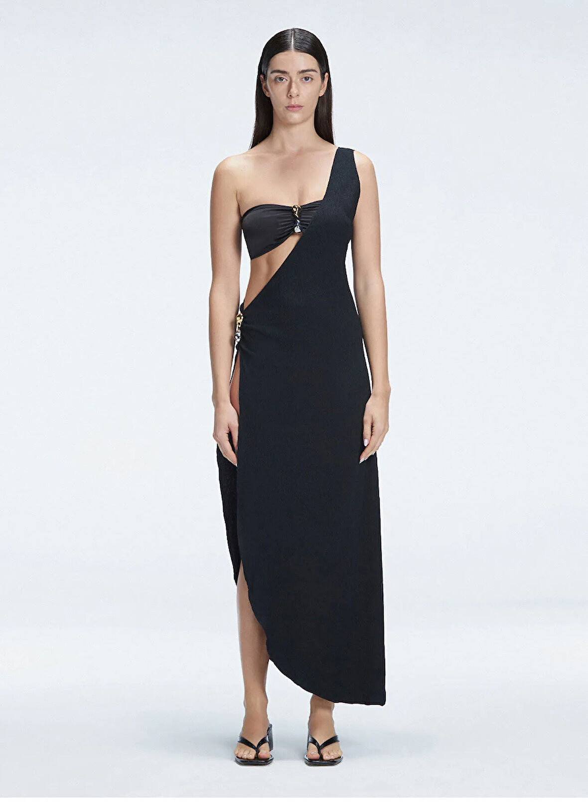 Moeva Tek Omuz Yaka Düz Siyah Standart Kadın Elbise CORALINE