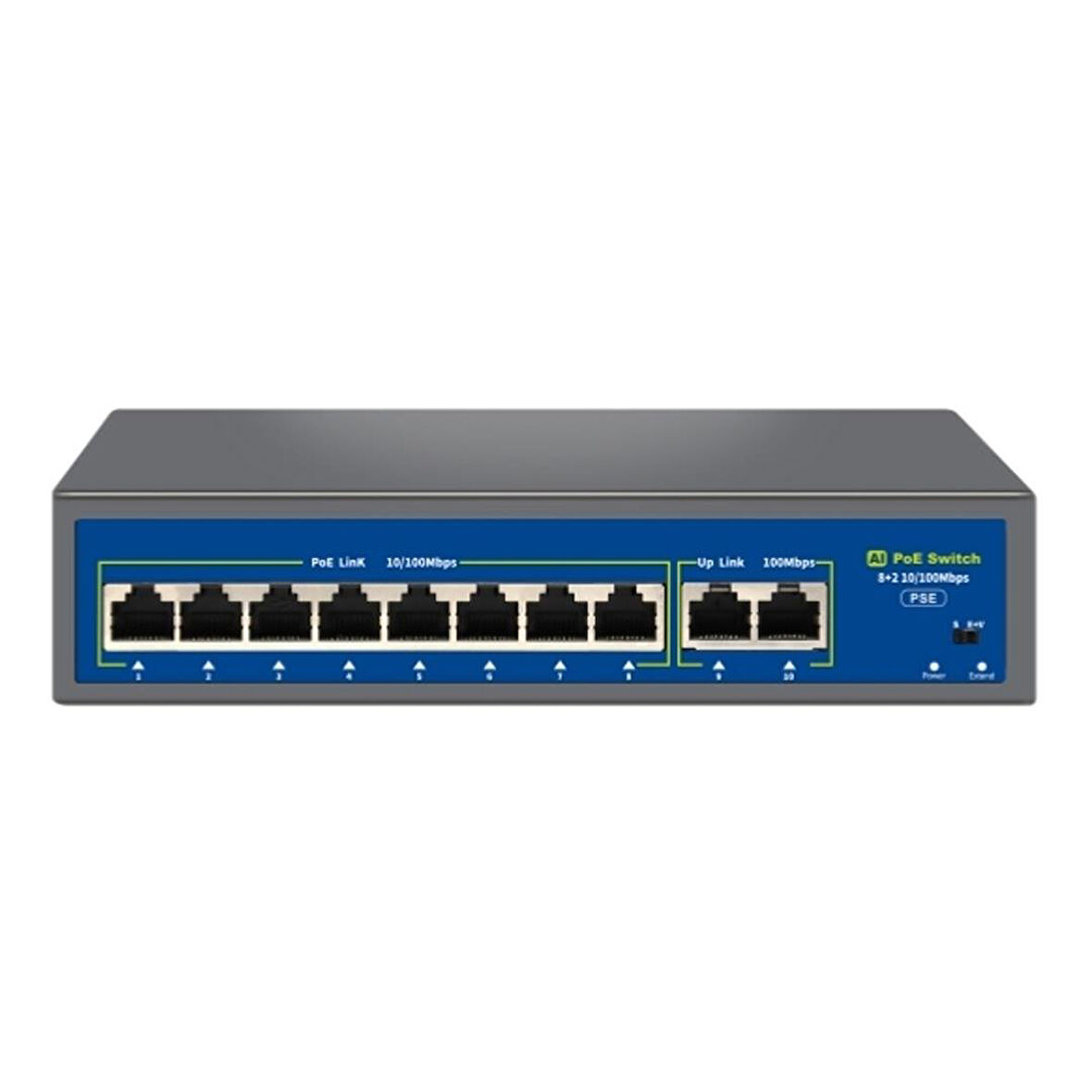 Novacom NVC-HIF0820FBL-C 8+2 Port 120W 10/100Mbps Poe Switch 250M Extend Modlu