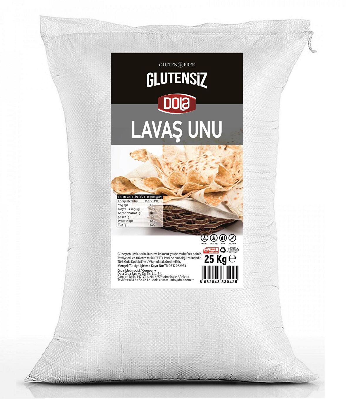 Dola Glutensiz Lavaş Unu 25 kg