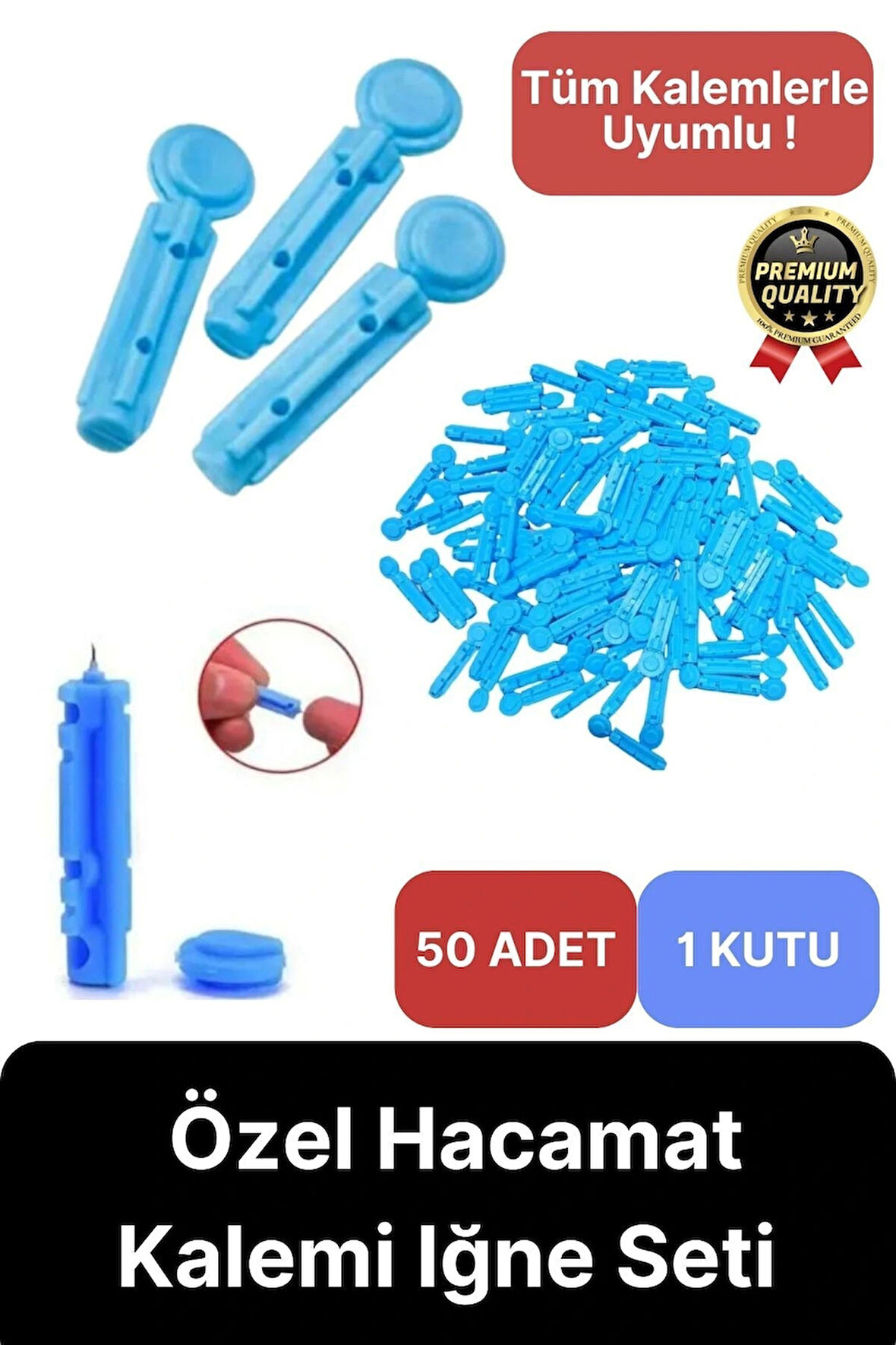 Tüm Kalemlerle Uyumlu Şeker Parmak Delme 50 Adet Özel Hacamat Kalemi Iğne Seti-1 Kutu
