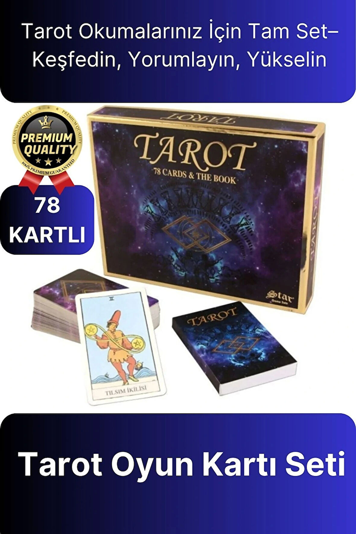 Profesyonel Deluxe 78 Kartlı Açıklanmış Terimli Gelecekle İlgili Spiritüel Tarot Oyun Kartı Seti