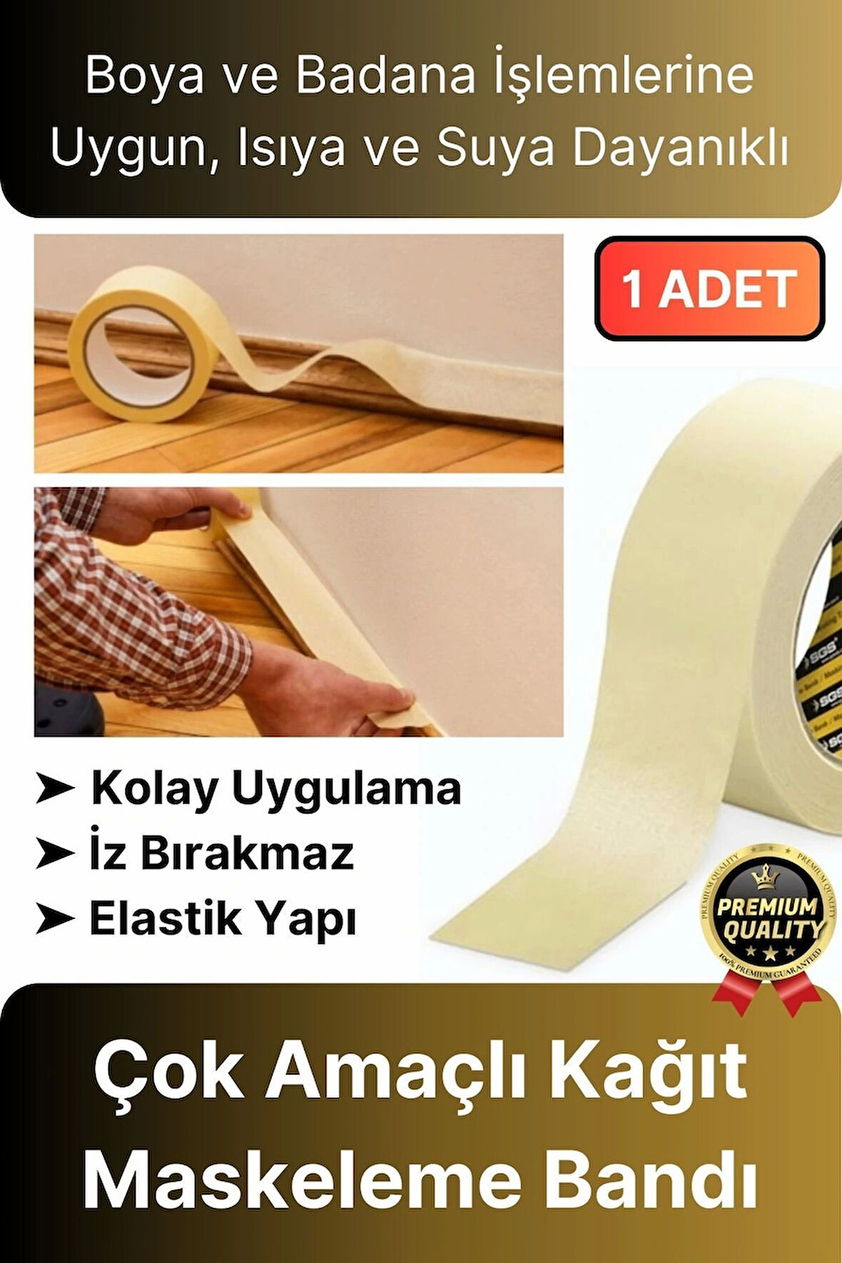 Çok Amaçlı Isıya Suya Dayanıklı Kolay Sökülebilen 25mt Krep Kağıt Maskeleme Boya Badana Bandı-1 Adet
