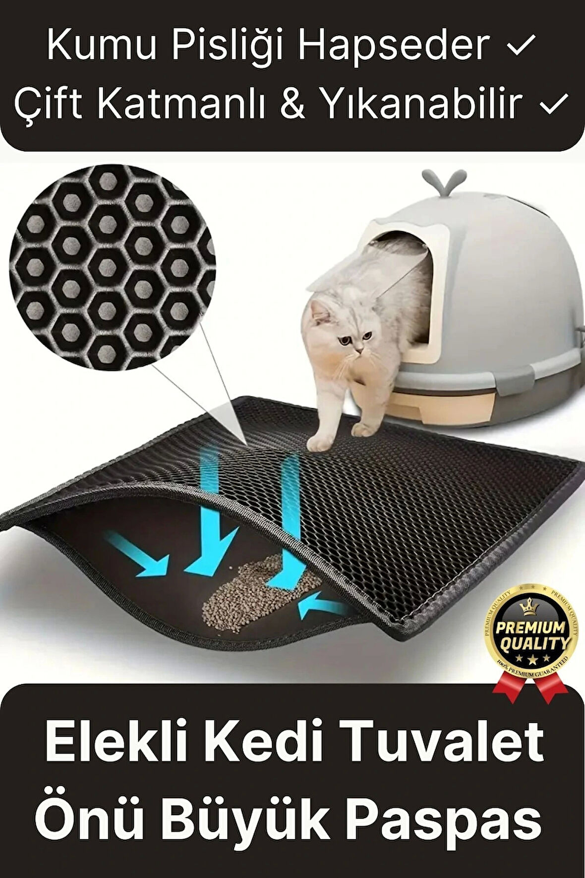 Özel Üretim Çift Katmanlı Yıkanabilir Kumu Pisliği Hapseden Büyük Elekli Kedi Tuvalet Önü Paspası