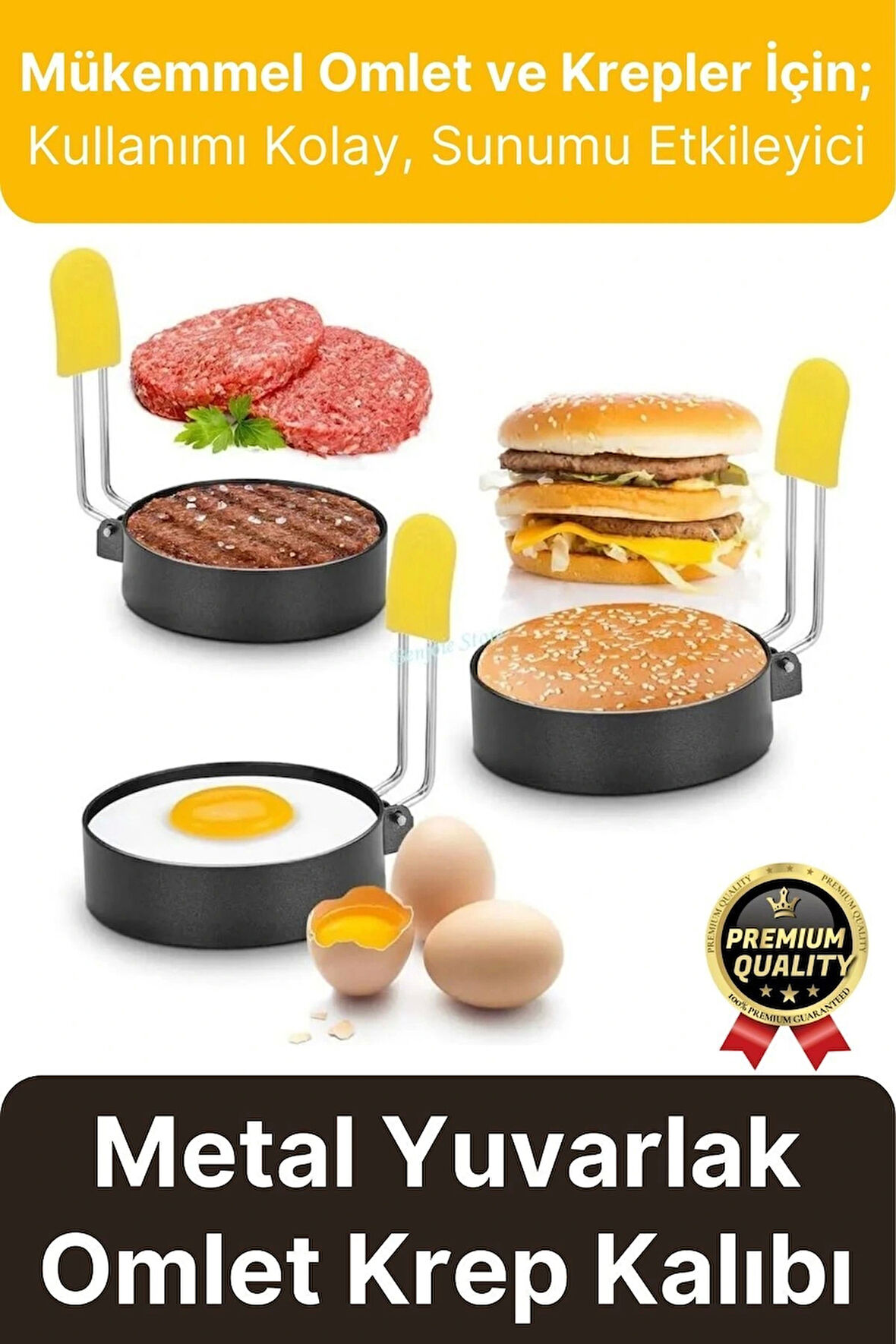 Premium Metal Yanmaz Yapışmaz Sunum Görsel Yumurta Krep Gözleme Şekillendirici Yuvarlak Omlet Kalıbı