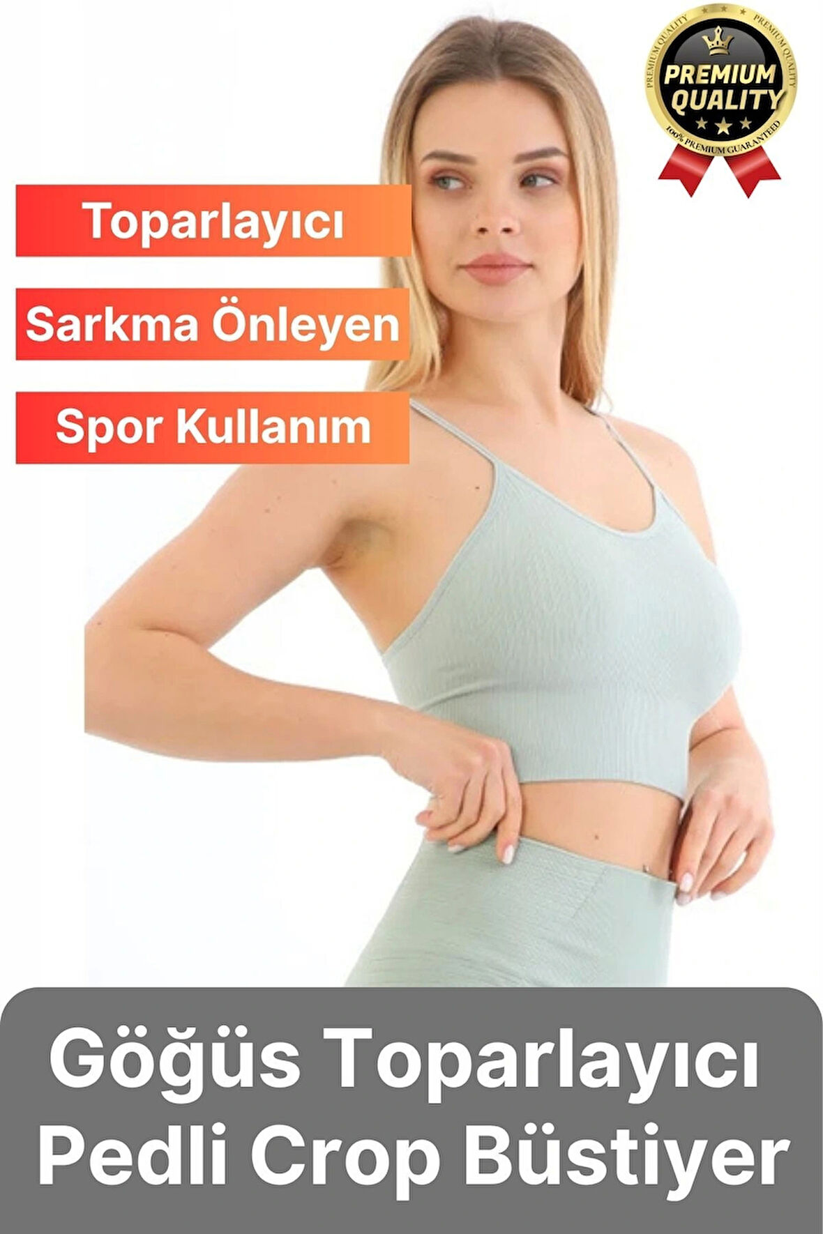 Göğüs Toparlayıcı Sarkma Önleyen Gündelik Spor Kullanım İnce İp Askılı Pedli Çizgili Crop Büstiyer