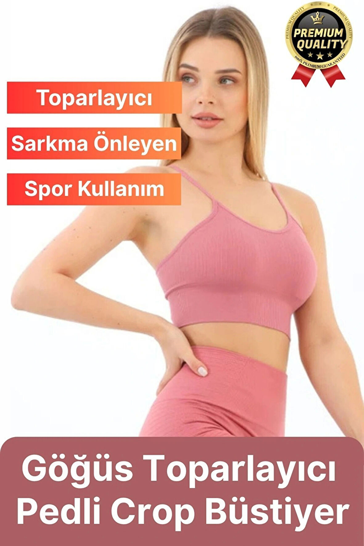 Göğüs Toparlayıcı Sarkma Önleyen Gündelik Spor Kullanım İnce İp Askılı Pedli Çizgili Crop Büstiyer