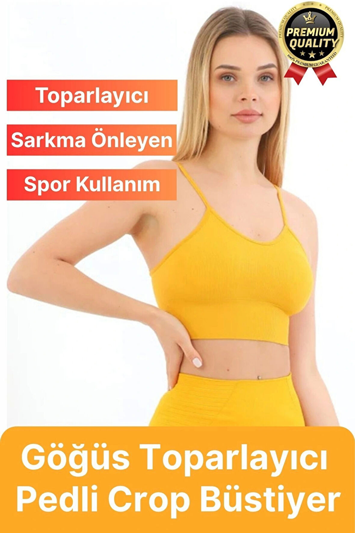 Göğüs Toparlayıcı Sarkma Önleyen Gündelik Spor Kullanım İnce İp Askılı Pedli Çizgili Crop Büstiyer