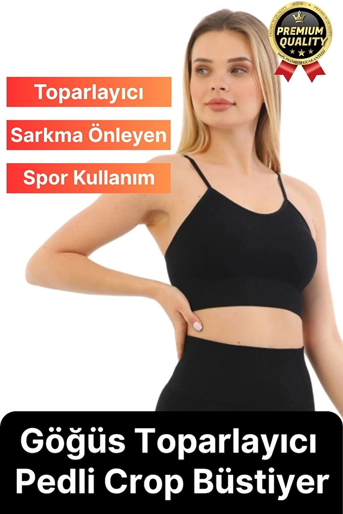 Göğüs Toparlayıcı Sarkma Önleyen Gündelik Spor Kullanım İnce İp Askılı Pedli Çizgili Crop Büstiyer