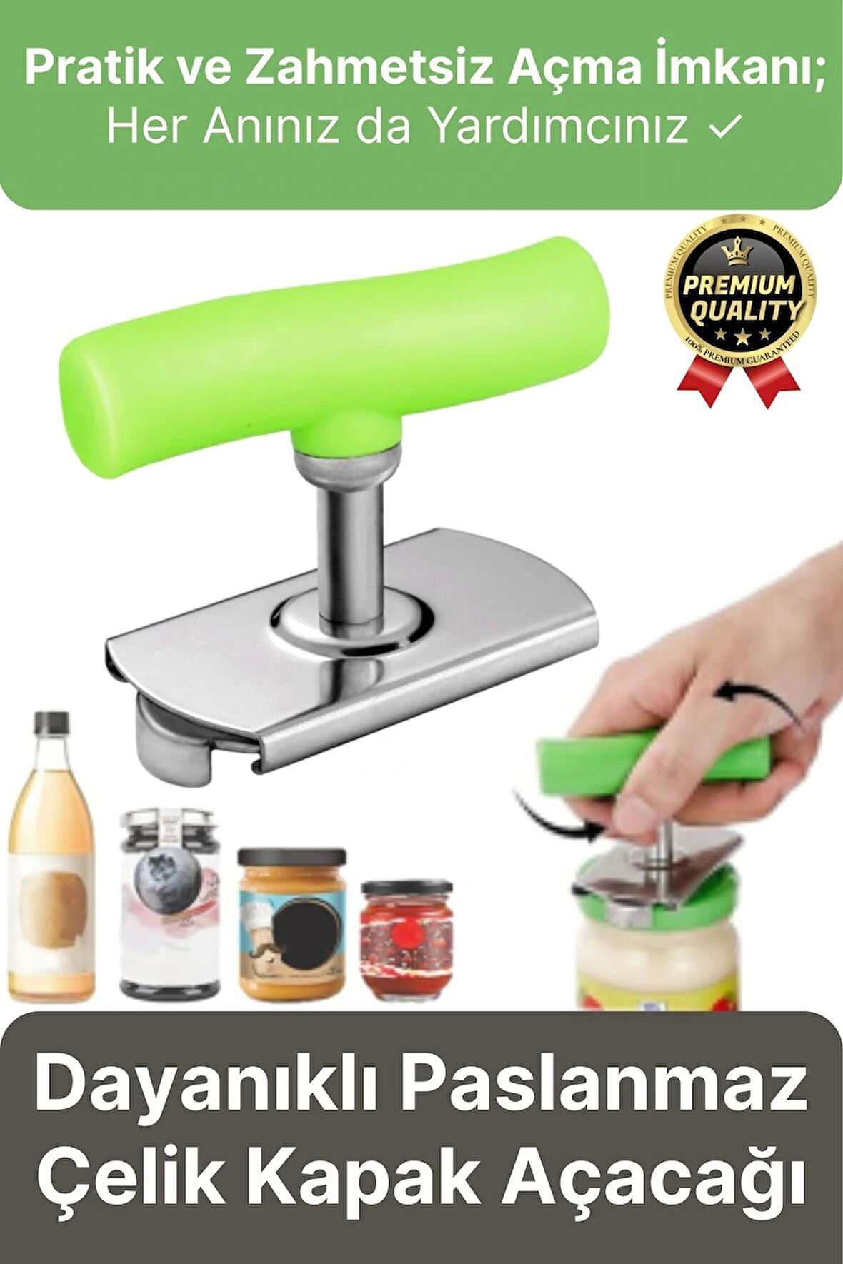 Dayanıklı Ölçülü Ayarlanabilir Paslanmaz Çelik Mutfak Pratik Kavanoz Konserve Şişe Kapak Açacağı