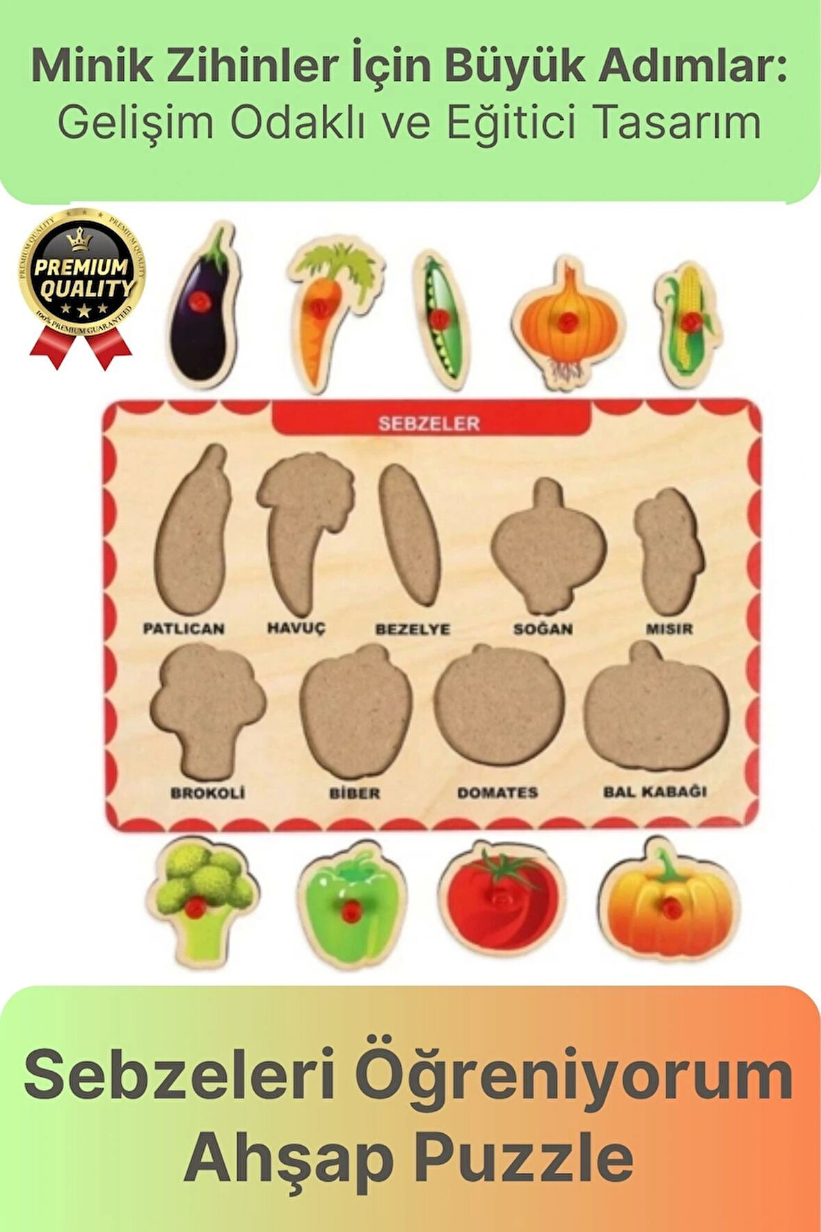 Yeni Seri Çocuk Ebeveyn Eğlenceli Eğitici Öğrenme Destekli Sebzeler Yapboz Ahşap Tutmalı Puzzle