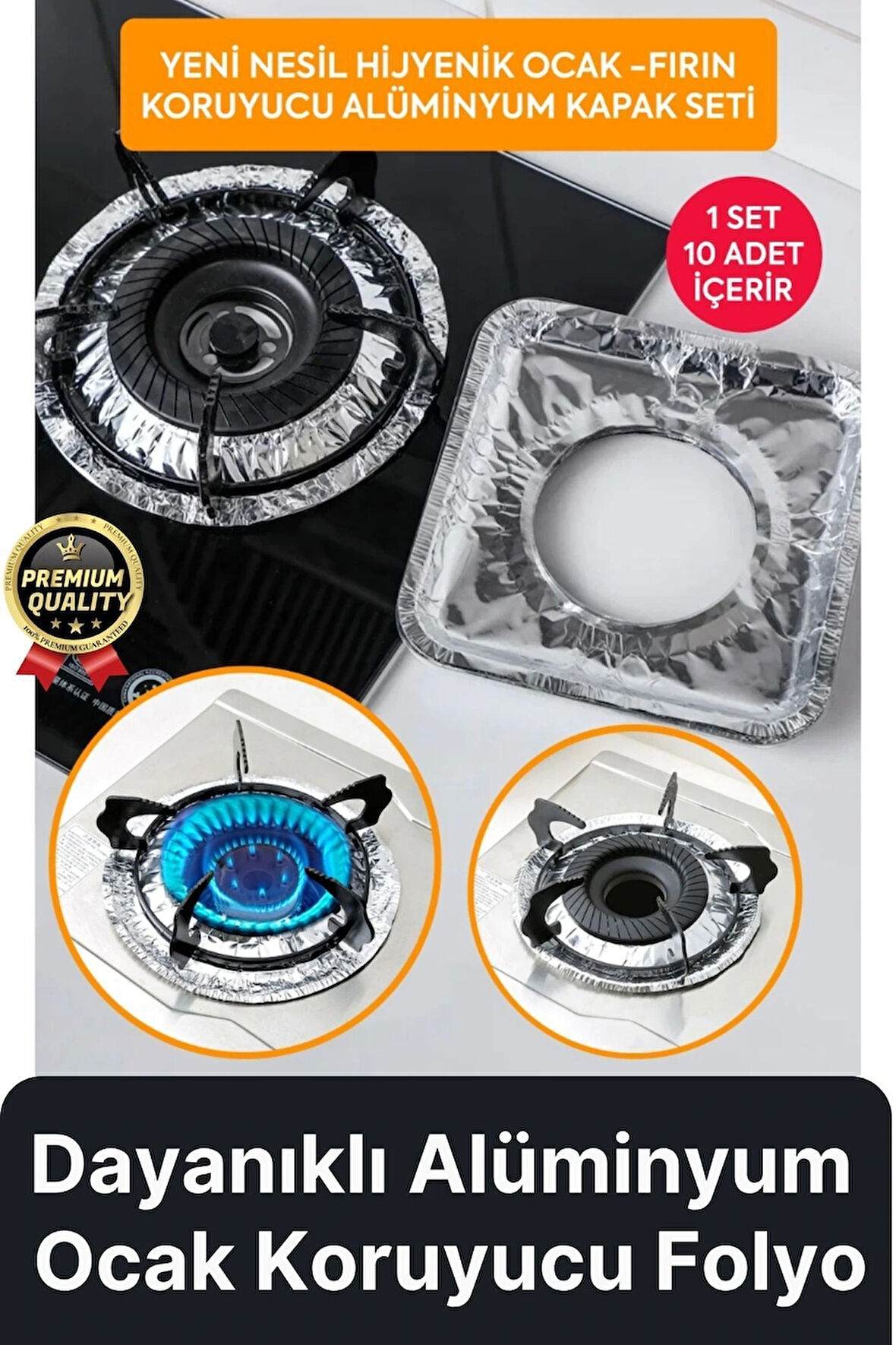 Çok Amaçlı Pratik Leke Önleyici Isıya Dayanıklı Yıkanabilir Alüminyum Ocak Koruyucu Folyo - 10 Adet