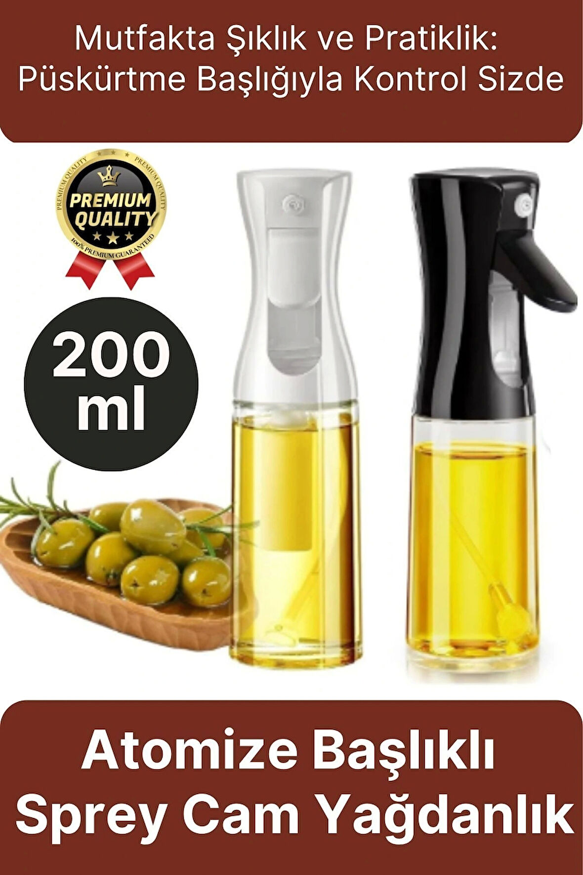 Çok Amaçlı Atomize Başlıklı Sızdırmaz Airfryer Püskürtmeli Fısfıs Sprey Cam Yağdanlık 200 Ml 1 Adet