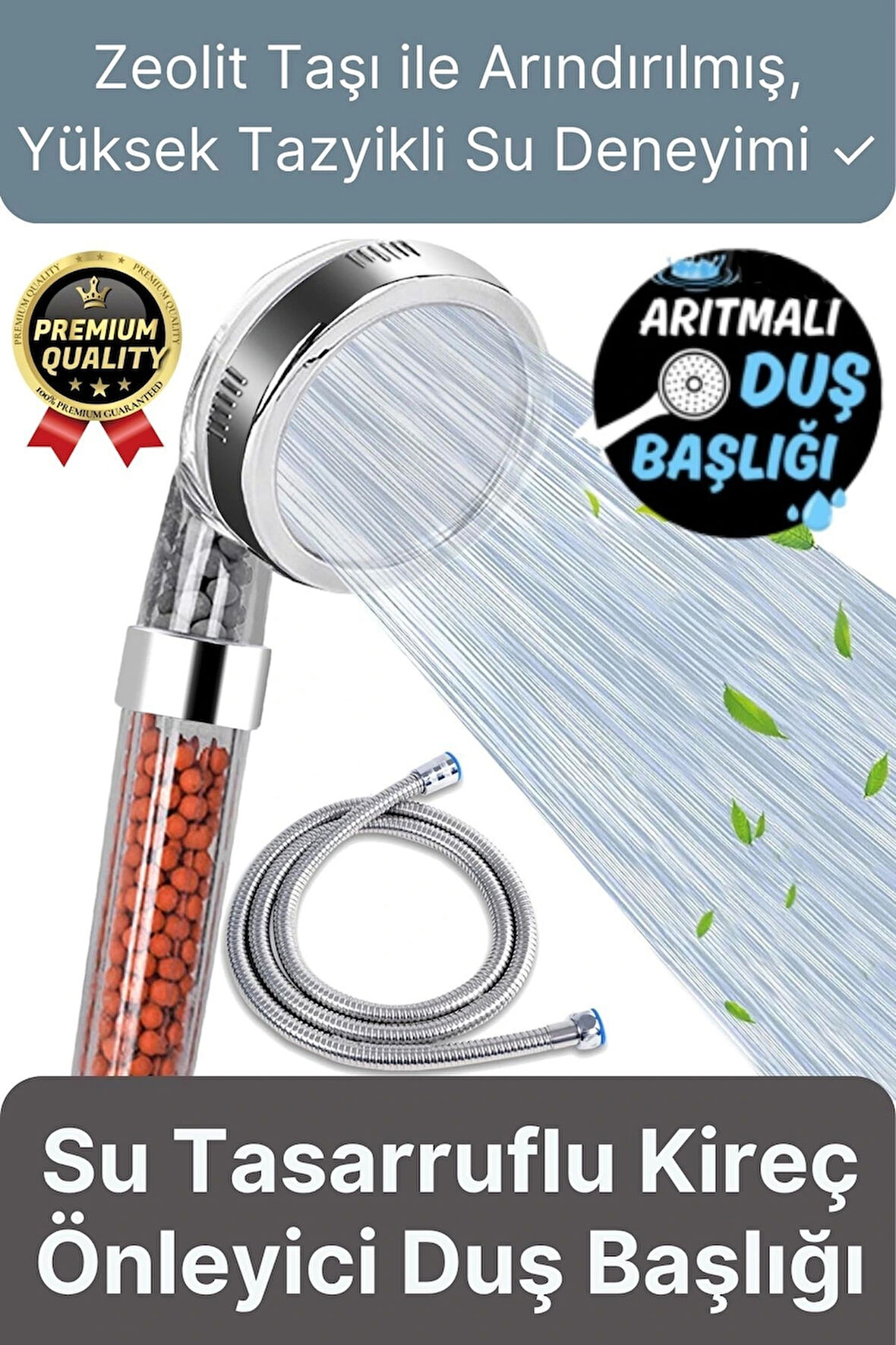 Özel Üretim Zeolid Taşlı Yüksek Emisyon Güçlü Su Tasarruflu Tazyikli Kireç Önleyici Duş Başlığı