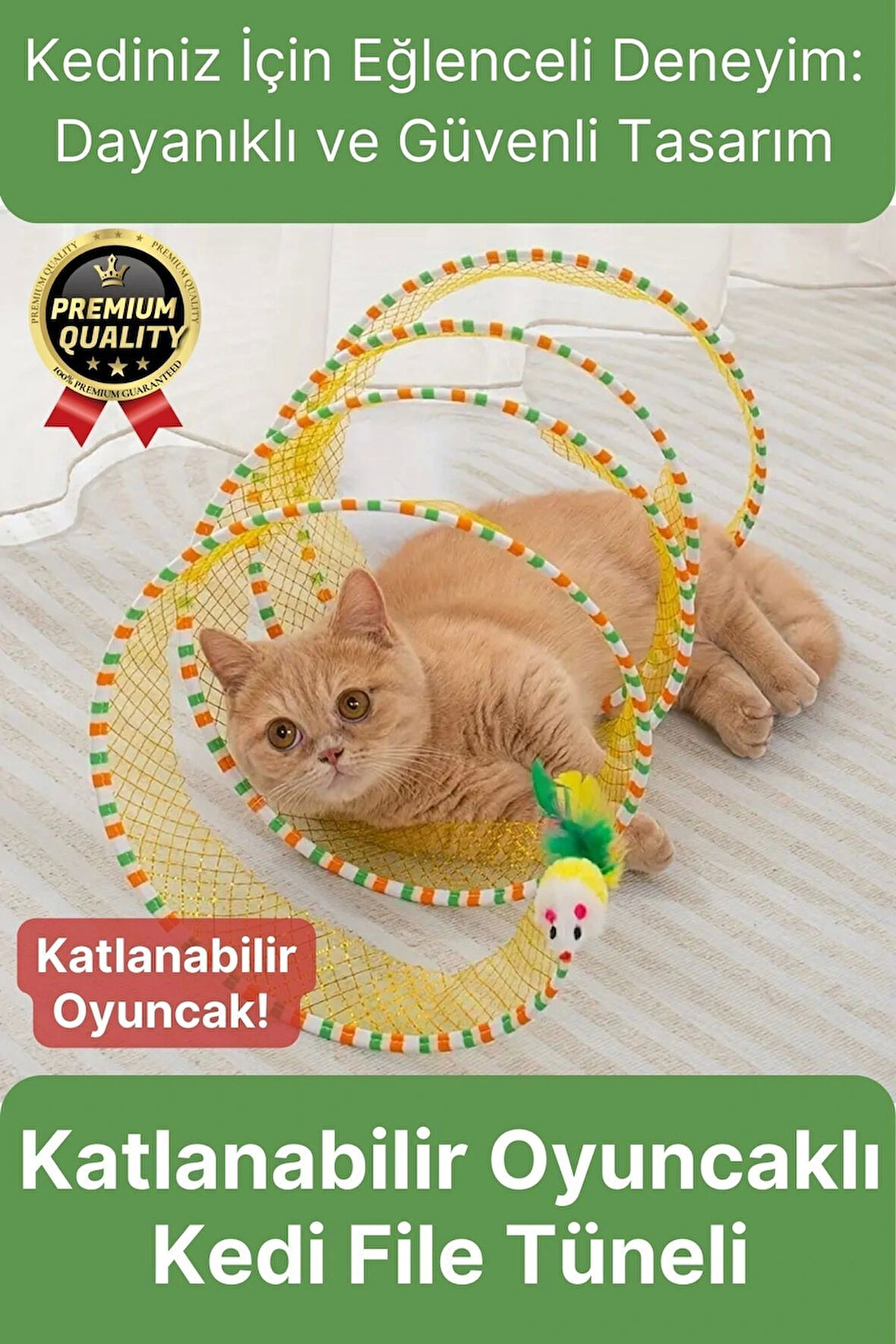Özel Tasarım Yer Kaplamaz Taşınabilir Hafif Eğlendiren Komik Oyuncaklı Katlanabilir Kedi File Tüneli